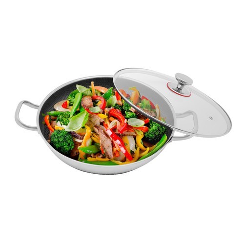 Skillet With Lid 14 Inch Non Stick Paella Pan Stainless Steel Frying/Cooking Pan