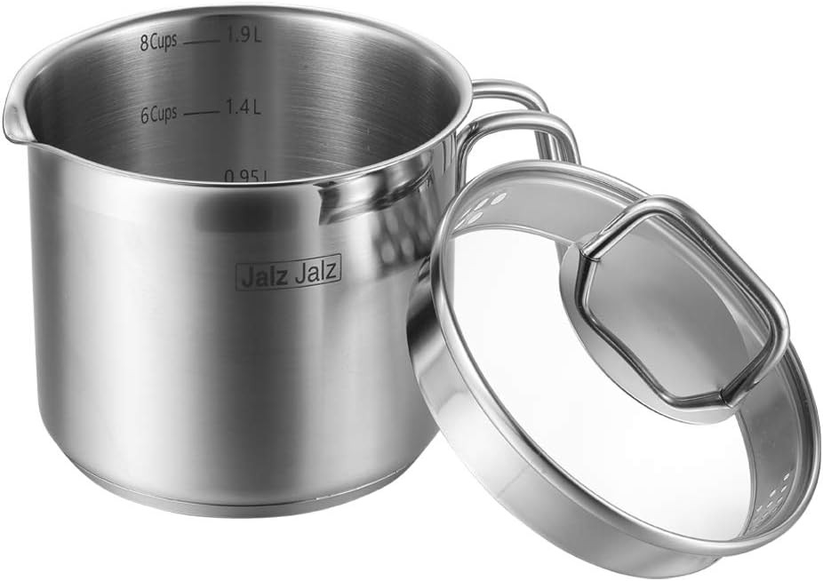 Small 2-Quart Stainless Steel Saucepan W/ Glass Lid Compact Sauce Pan Single