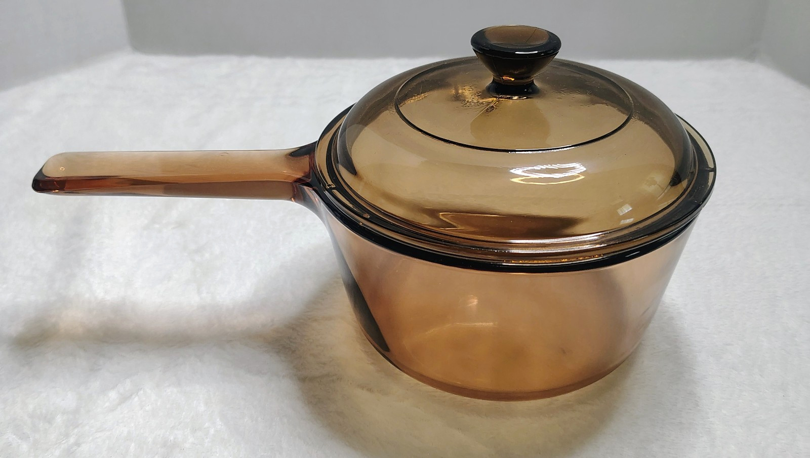 Corning Ware Visions Amber 1 L 1 QT Saucepan w/ Lid Pour Spout Glass Cookware