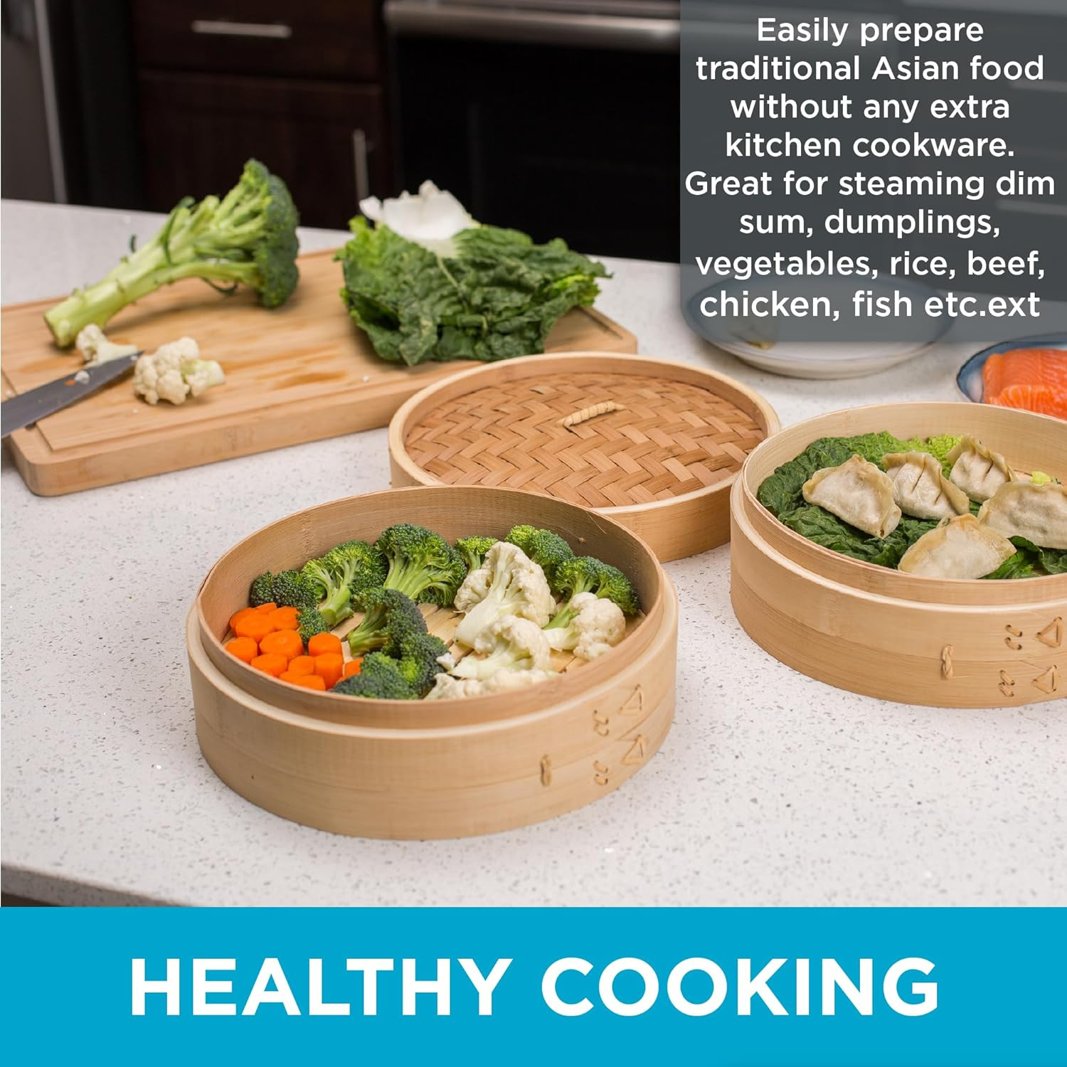 Bamboo Steamer (Classic Bamboo, 10″ Diameter)