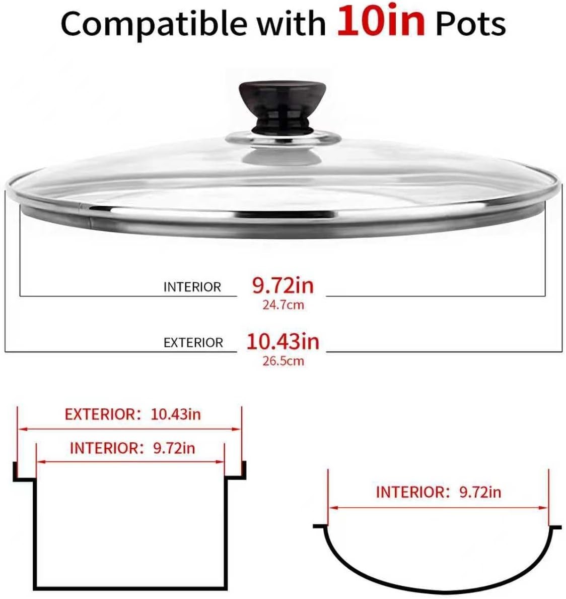 10 Inch Pan Lid, 10 Inch Frying Pan Lids, Tempered Glass Cast Iron Lid for Skill