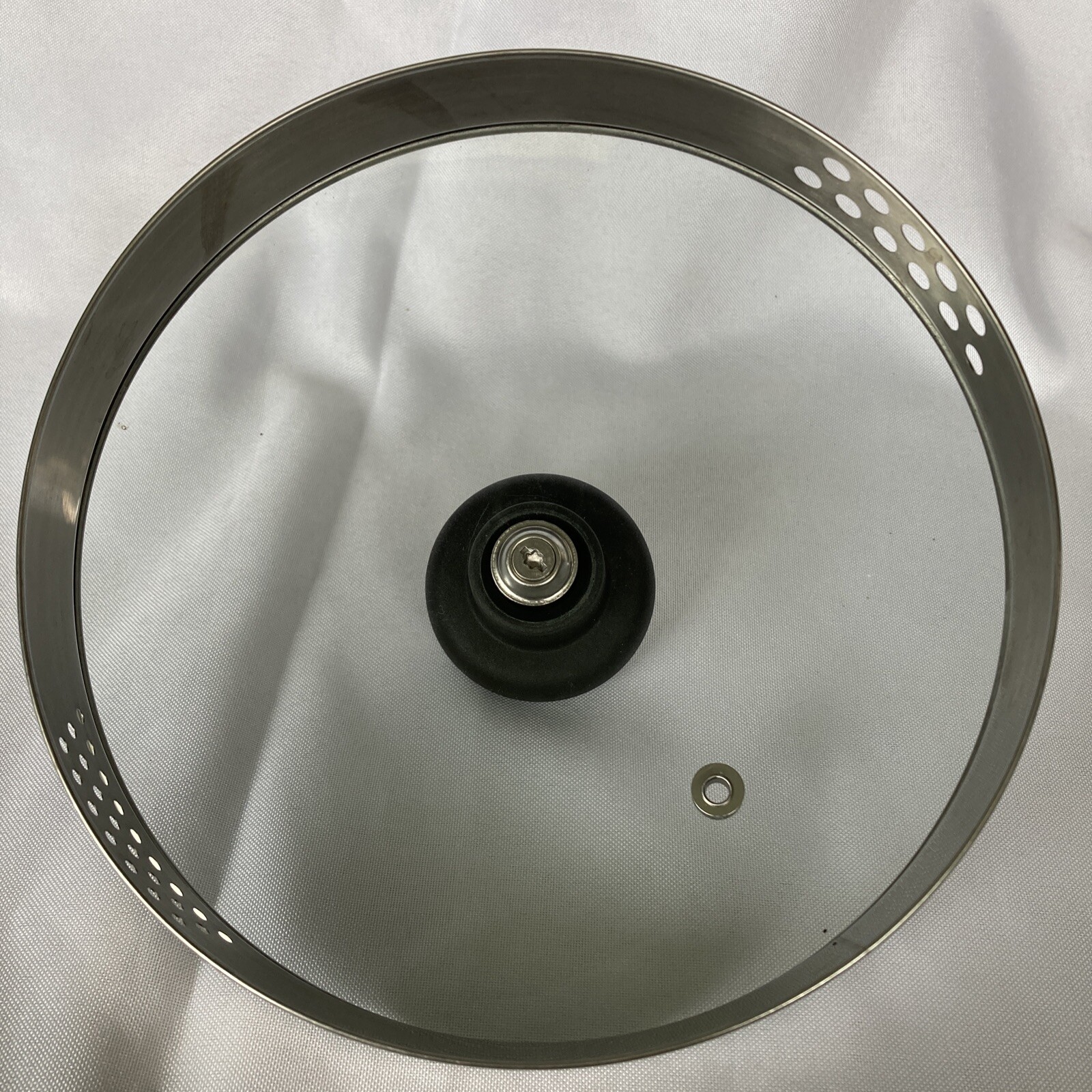T-fal Replacement Lid 7″ Strainer Sides Glass Stainless Steel Black Handle Vent