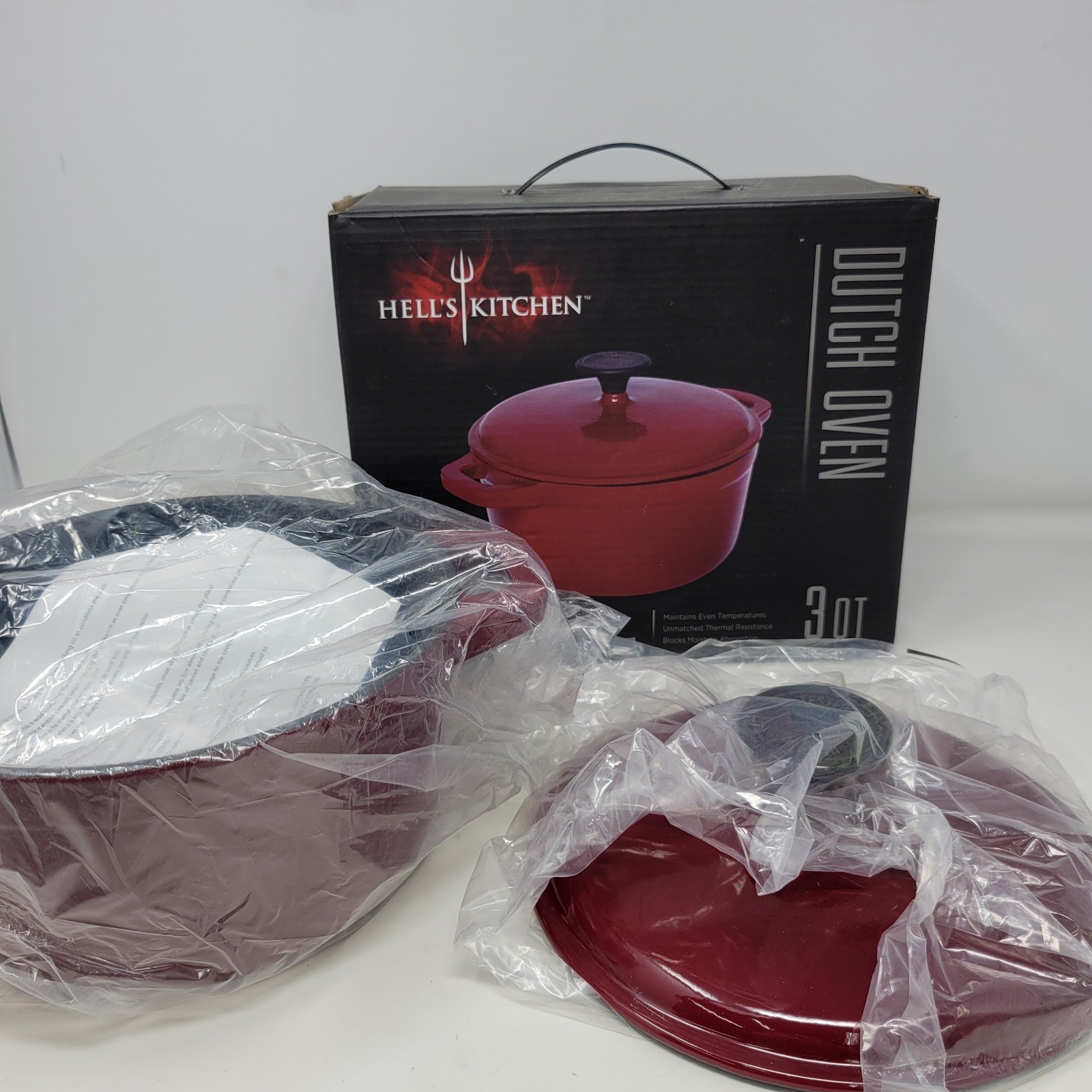Hells Kitchen 3 Qt Red Enameled Cast Iron Dutch Oven With Lid HK-275 New