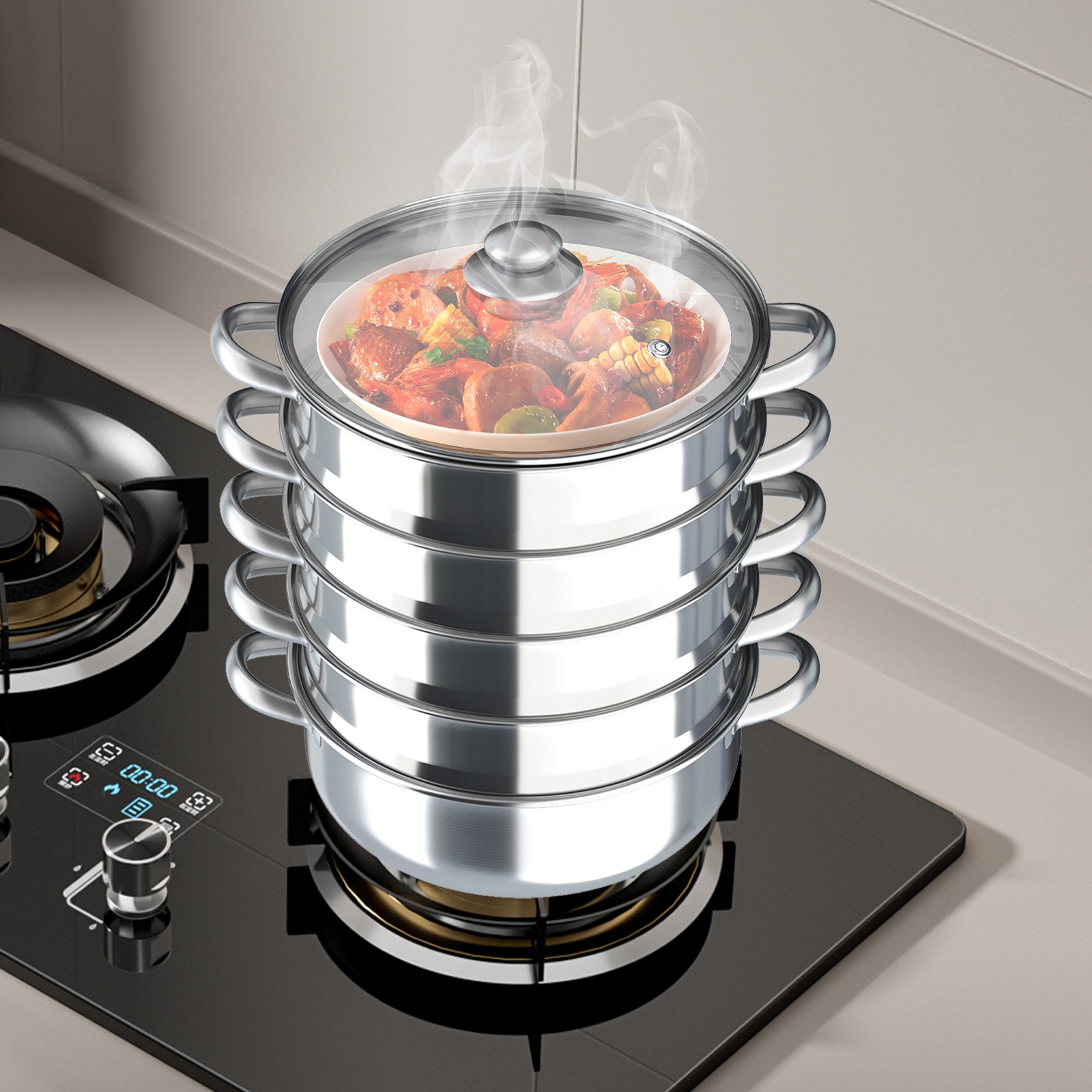 5tier Steamer Cookware Pot Stainless Steel Pot Stainless Steel Food Steamer &Lid