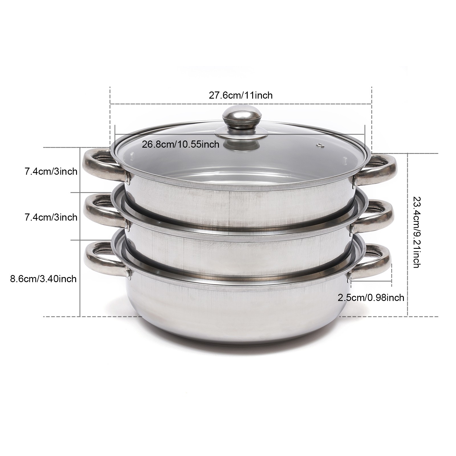 3 Tier Food Steamer Stainless Steel Vegetable Cooker Kitchen Steaming Rice Pot
