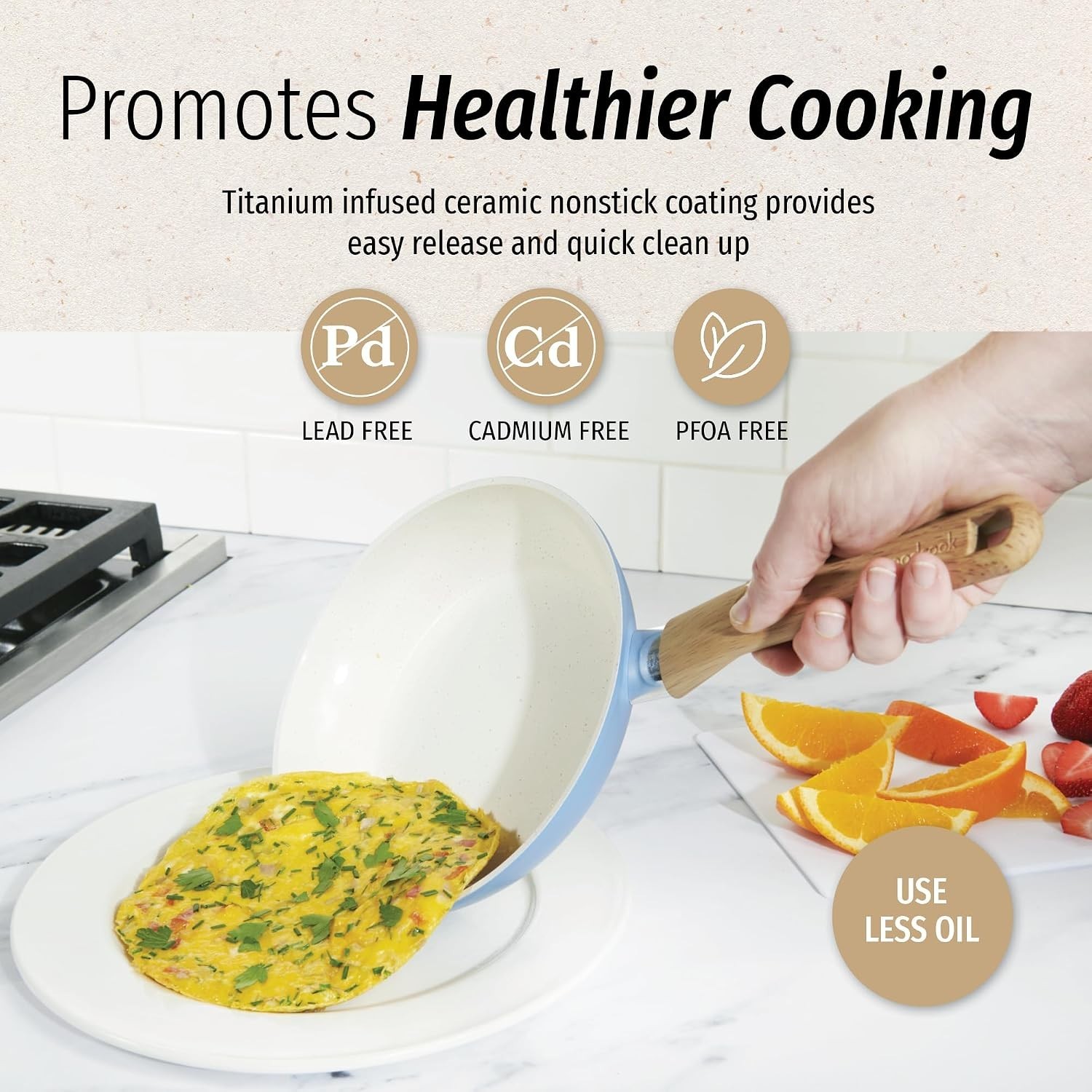 Healthy Ceramic Titanium-Infused 2 Quart Saucepan with Lid, Light Blue – Indu…