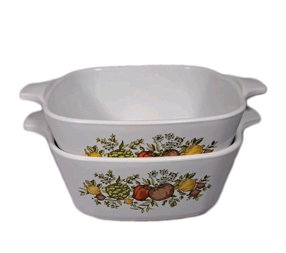 Corning Ware Casserole Dishes Set 2 Fruit Vegetable Pattern Oven Microwave Safe