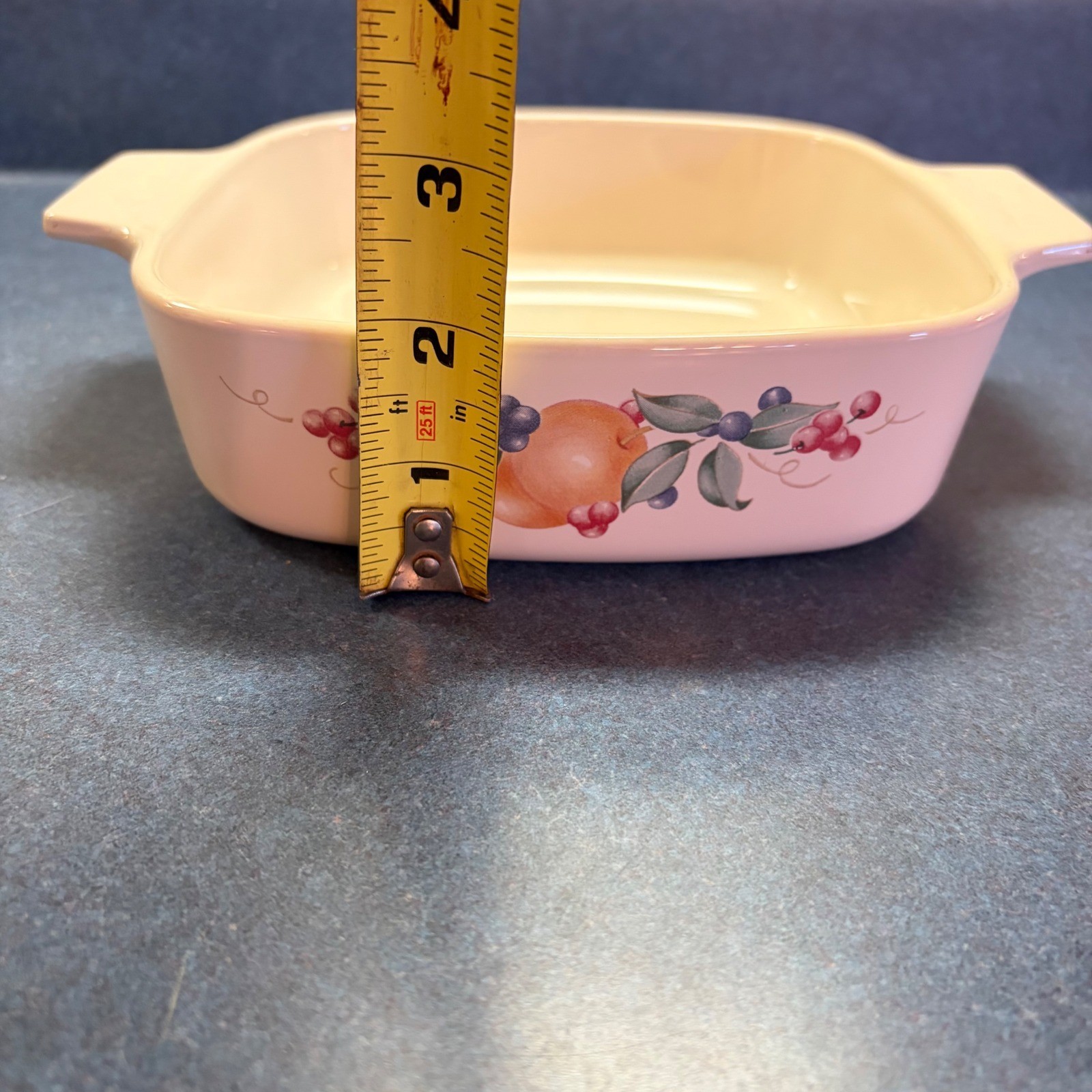 Corning Ware Abundance Fruit A-1-B 1 Liter Square Casserole Dish Vintage No Lid