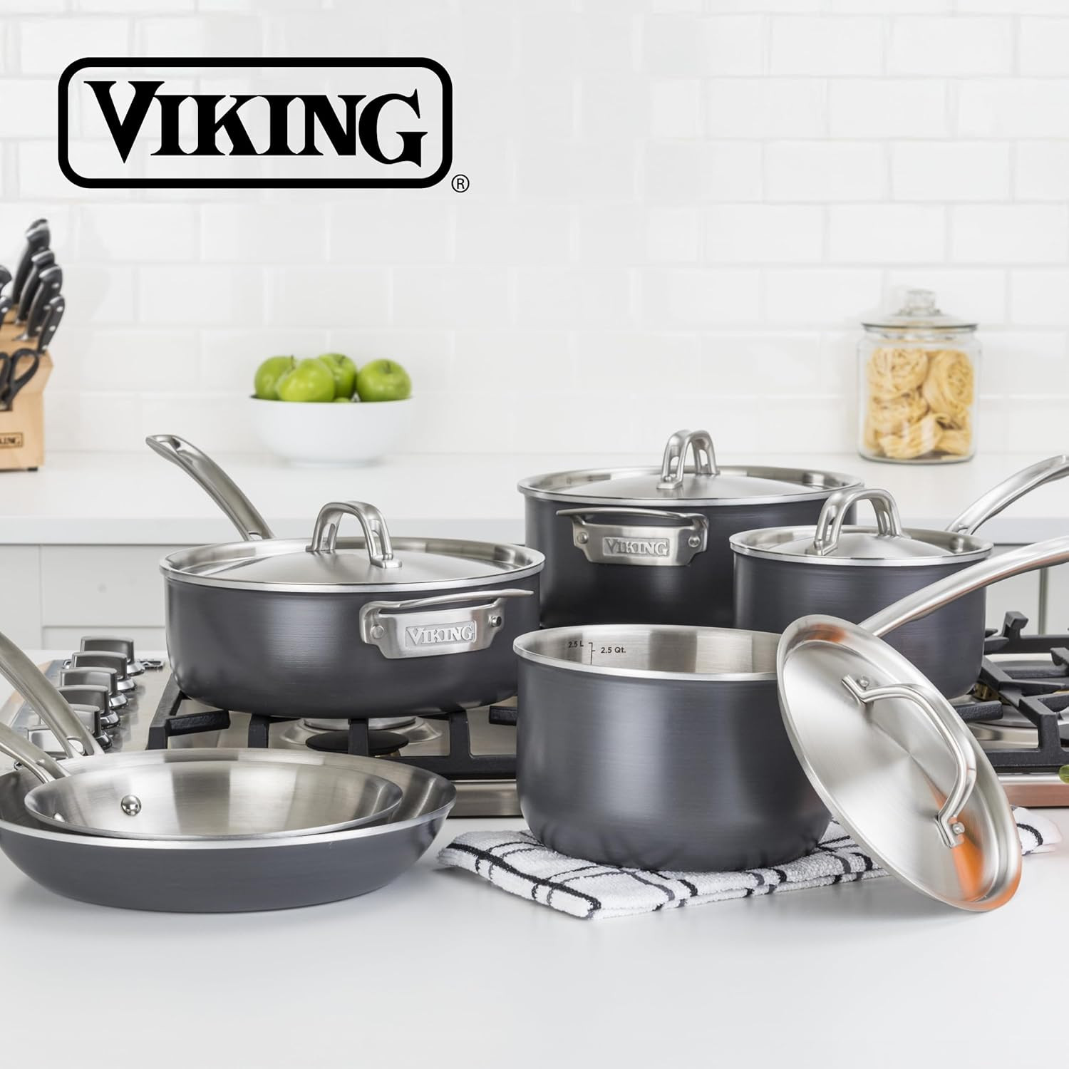 10-Piece 5-Ply Hard Anodized Cookware Set with Stainless Steel Lids