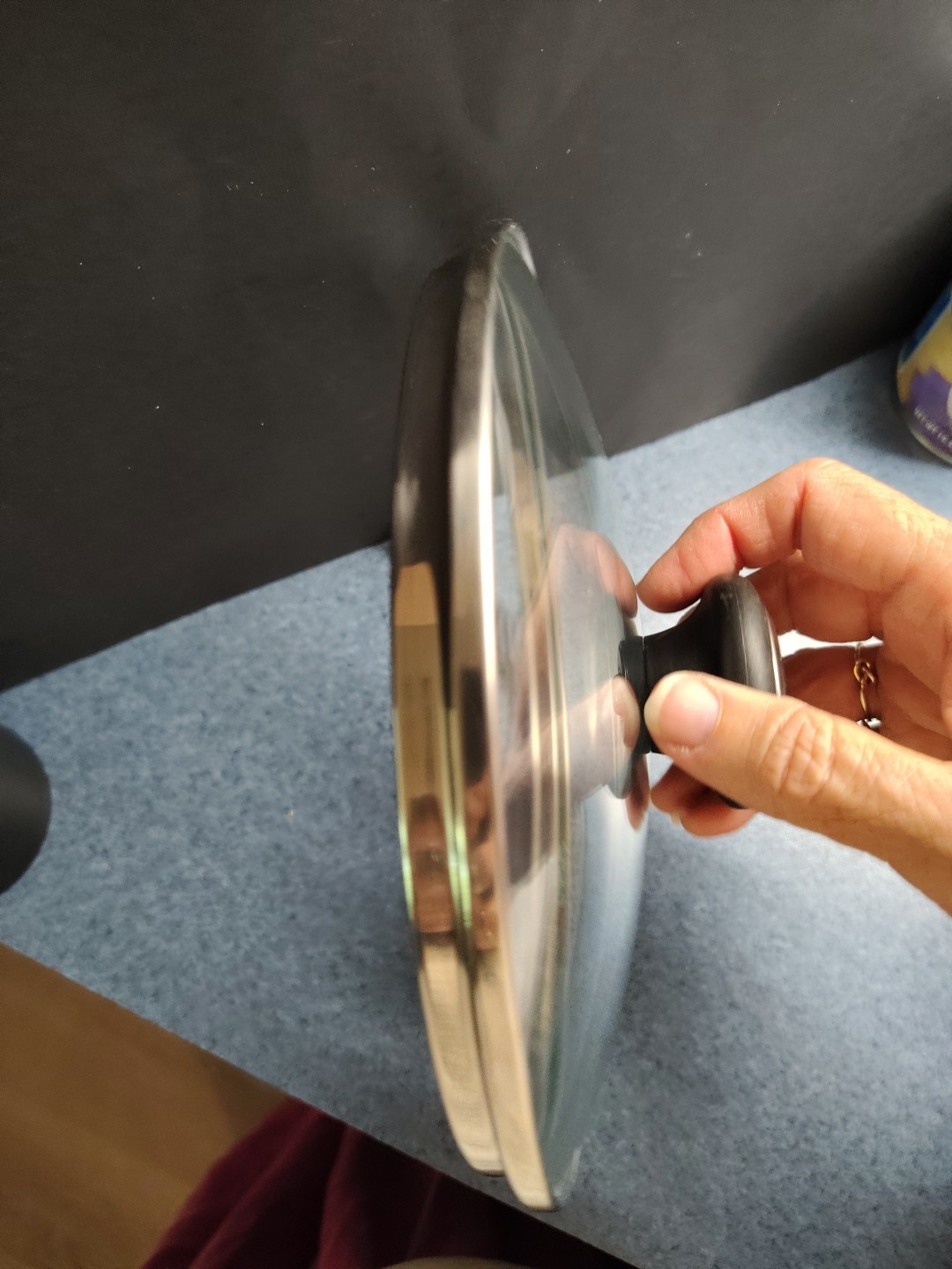 Pampered Chef Glass 7 1/2″ Black Knob Clear View Replacement Skillet Lid