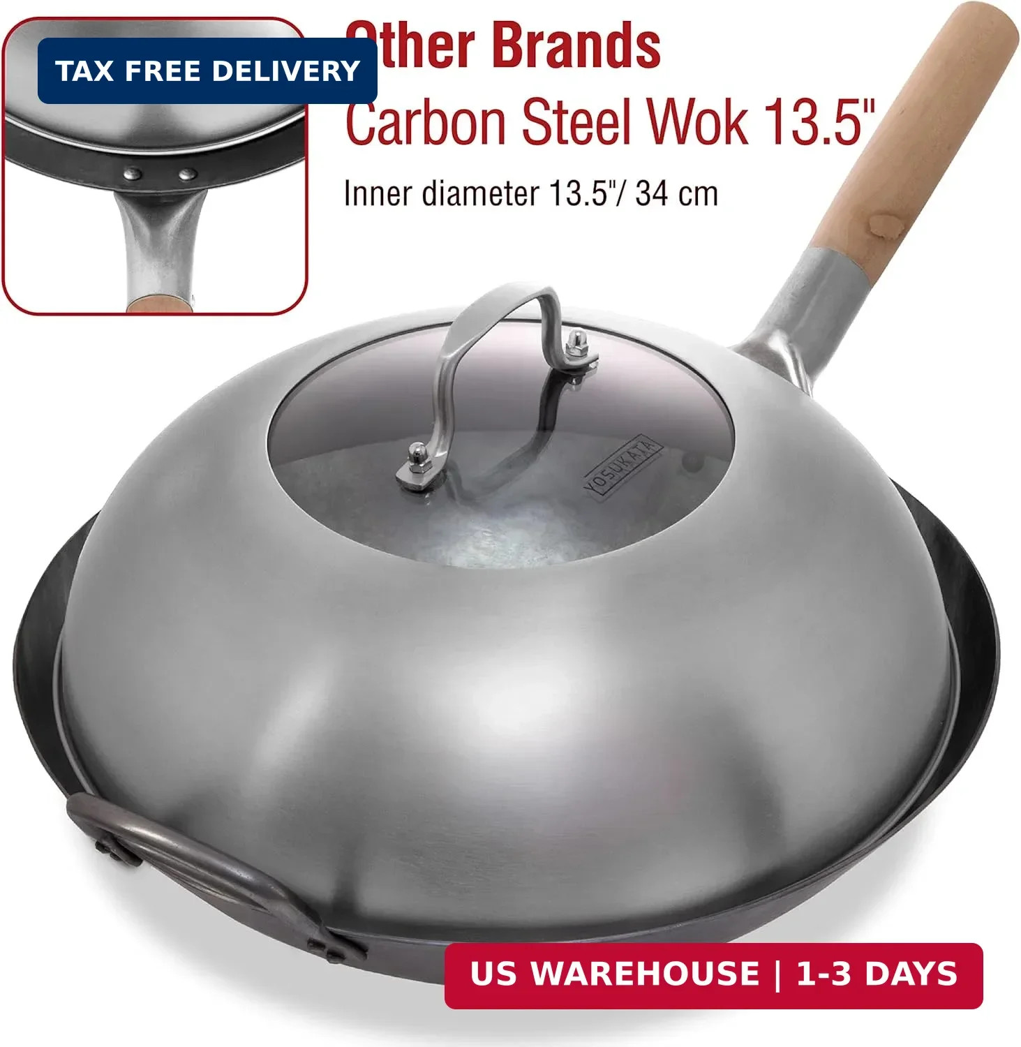 YOSUKATA Wok Lid 12.8 In for 13.5-In Wok – Premium Stainless Steel Cover with Te