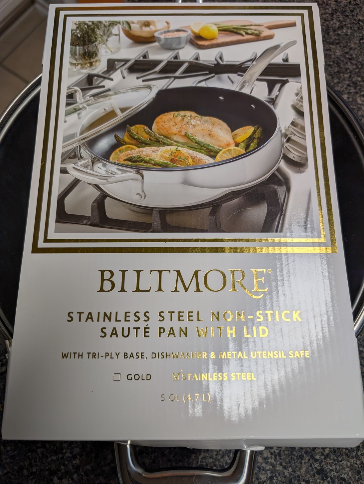 Biltmore Stainless Steel Sauté Pan With Lid 5QT Oven-safe, Non-Stick