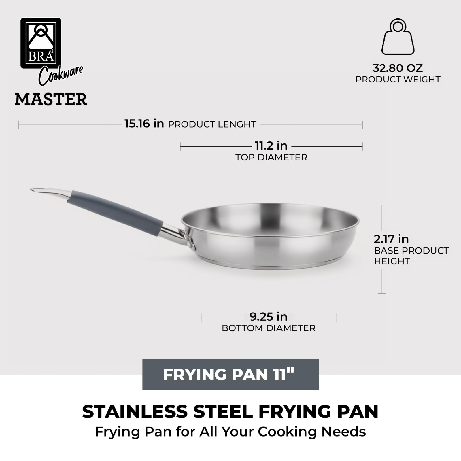 11″ Professional Stainless Steel Frying Pan | Induction Compatible Skillet | PFA