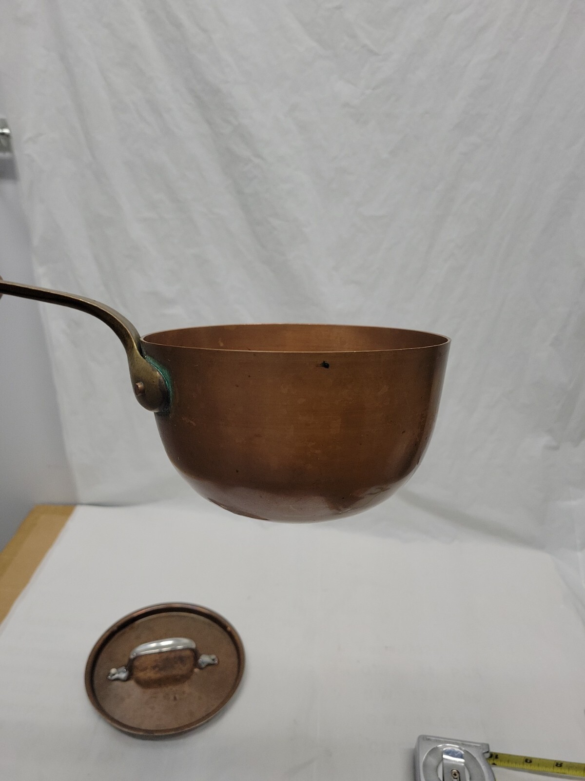 VINTAGE BAZAAR DE LA CUISINE NY/NY 6″ SOLID COPPER POT BRASS HANDLE W/LID #5365