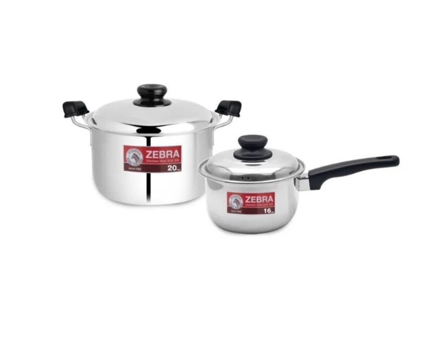 Thai Zebra Brand ZEBRA Homey 2 Sauce Pots Set &Lids Stainless Steel Free Ladle