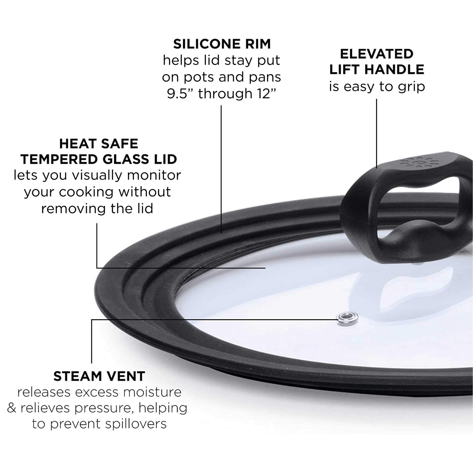 Ecolution Universal Lid for Pots and Pans, Fits 9.5-Inch to 12-Inch Cookware,