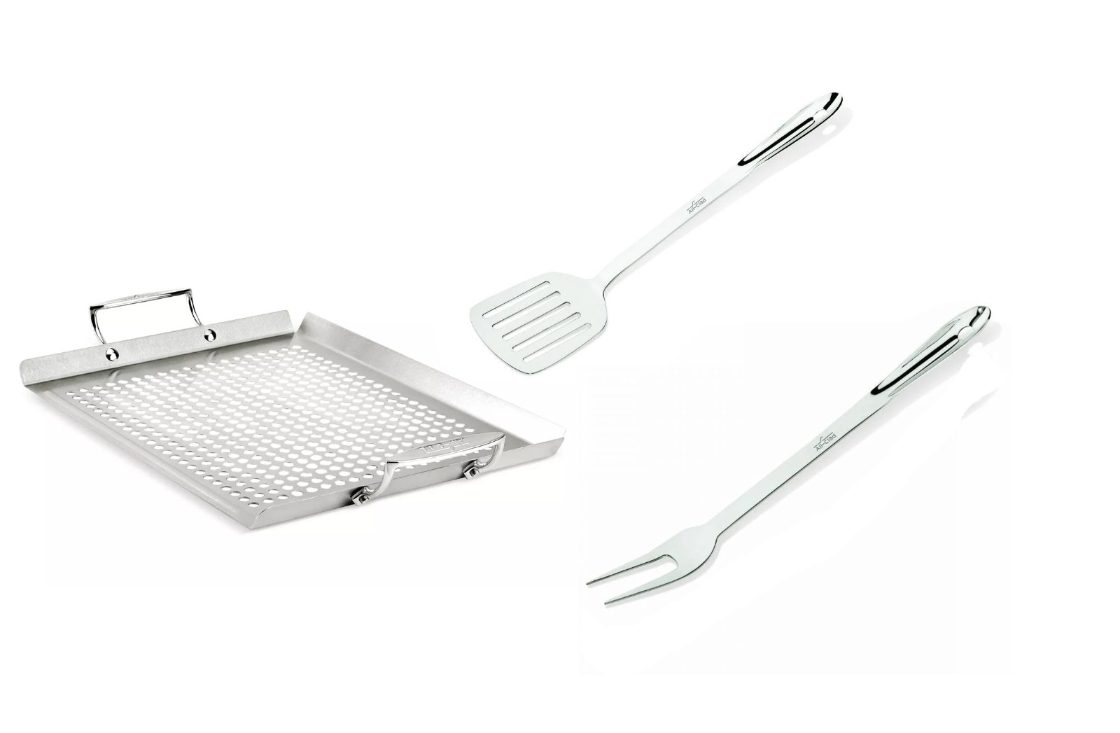All Clad Outdoor Grill Grid, 16 In. x 12 In. With 18in. Fork and Slotted Turner
