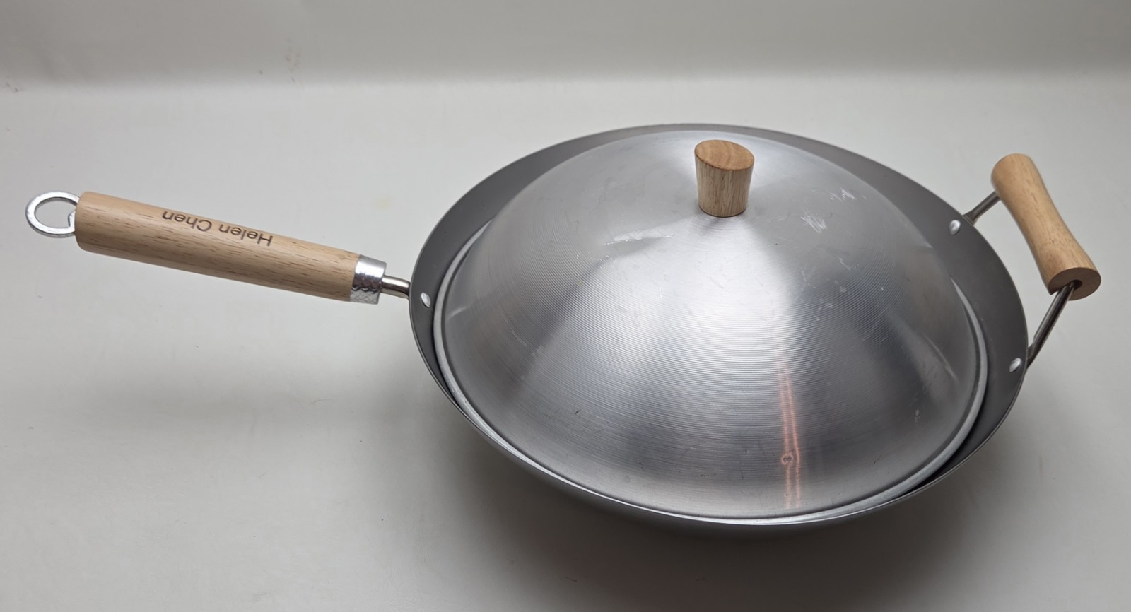Helen Chen Wok Flat Bottom Carbon Steel Asian Kitchen With Lid 14″