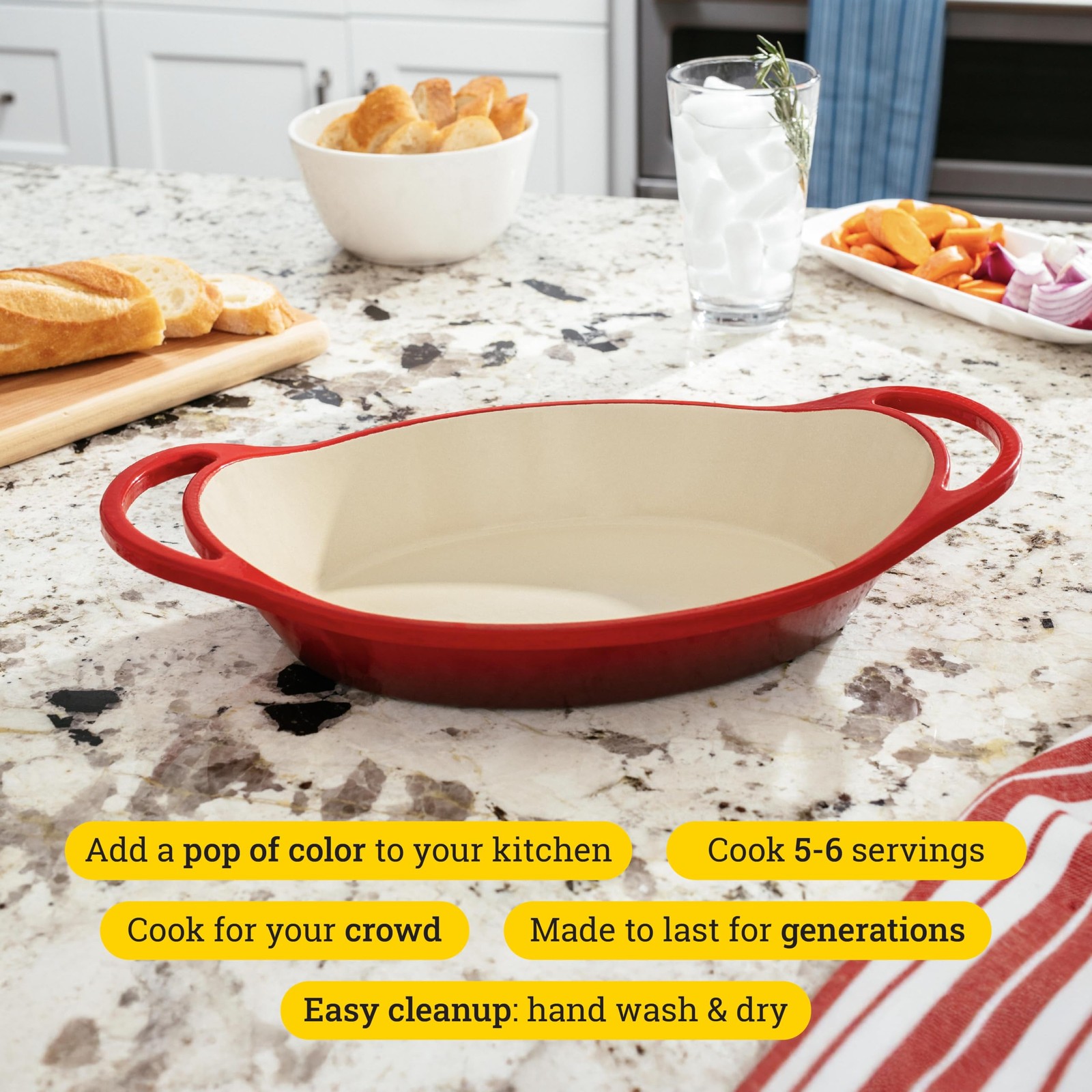 Lodge 2 Quart Enameled Cast Iron Oval Safe Up To 500 F Or On – Use To Marinate
