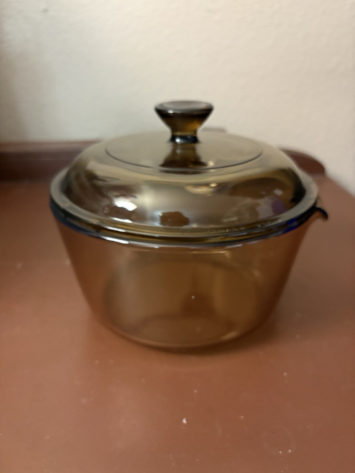 Corning Ware Vision Amber Glass 1 Liter Sauce Pot Pyrex Lid Pour Spout