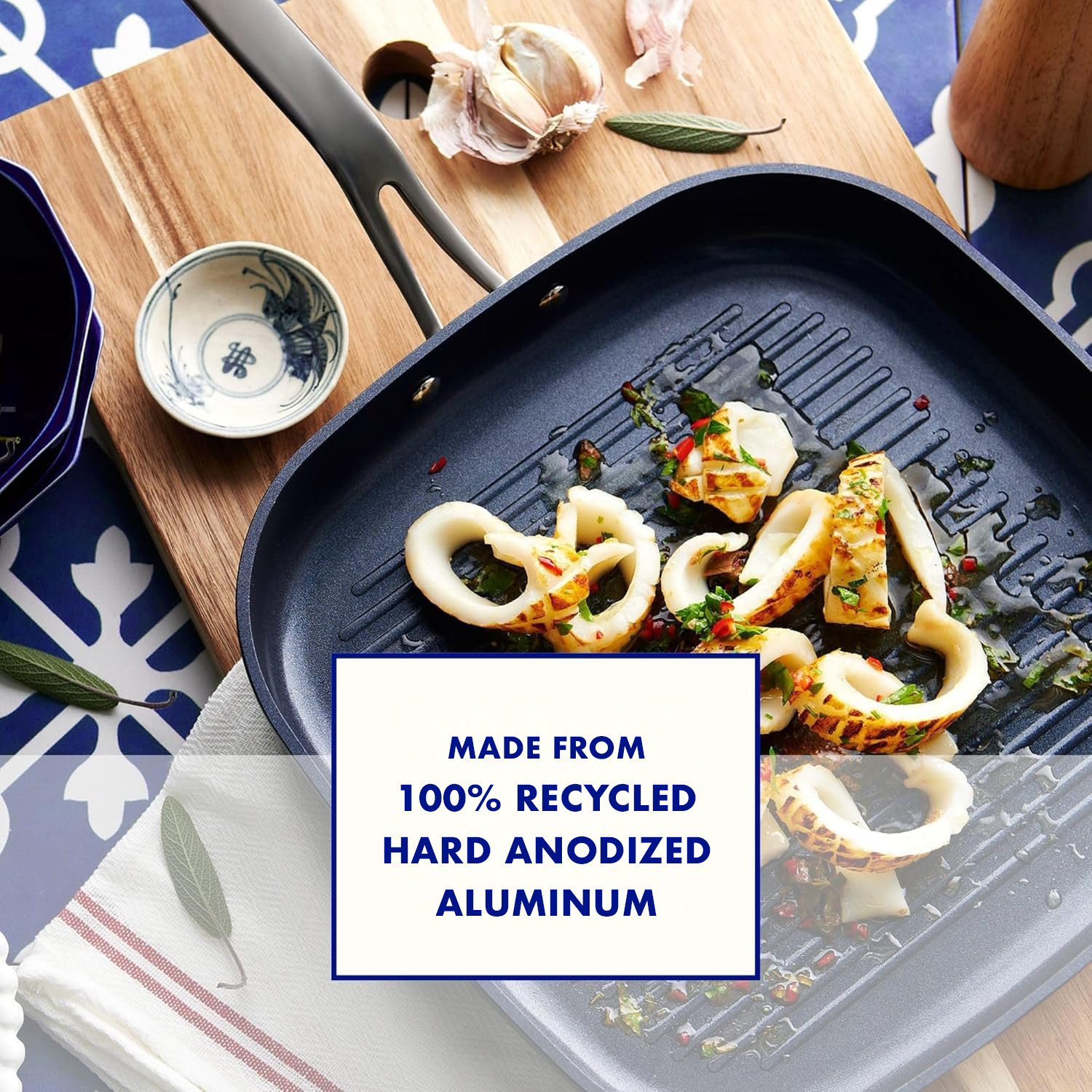 Blu. Cookware 11” Nonstick Grill Pan Griddle, Non-Toxic, PFA/PFOA Free Cookware