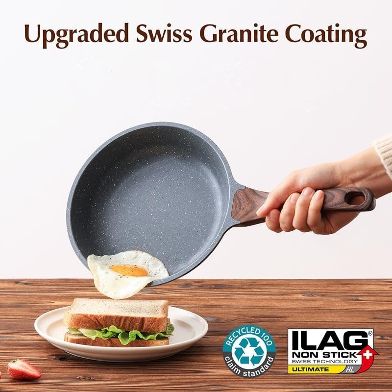 Healthy 11″ Nonstick Frying Pan with Lid – Swiss ILAG Coating, Easy to Clean