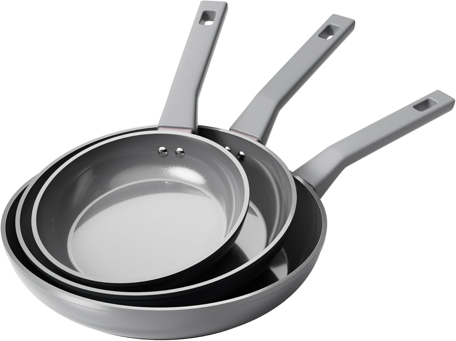 3Pc Ceramic Nonstick Frying Pan Set 8in 10in 12in Induction PTFE Free