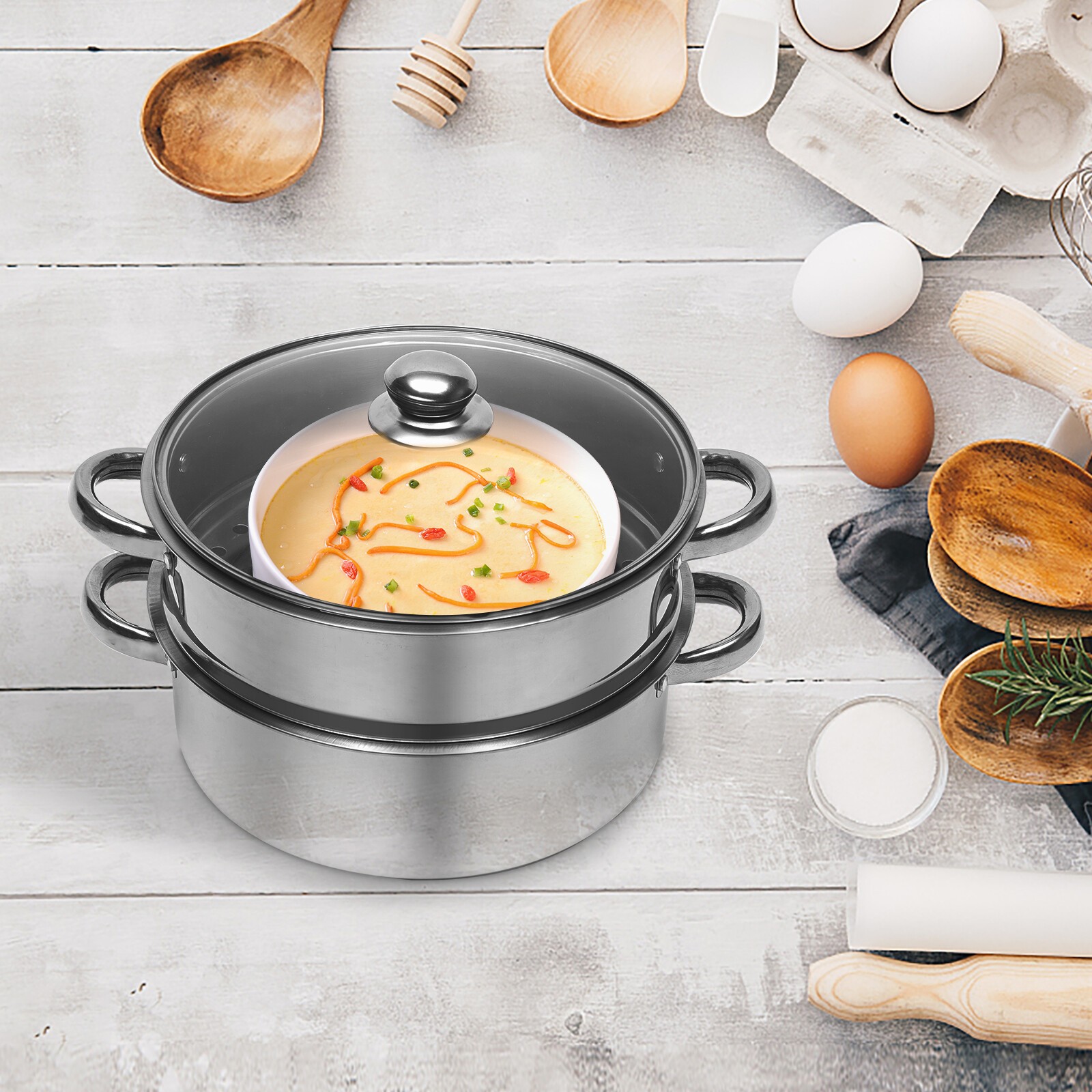 5-Tier Dumpling Steamer Stainless Steel Steamer Pot With Lid Steaming Basket