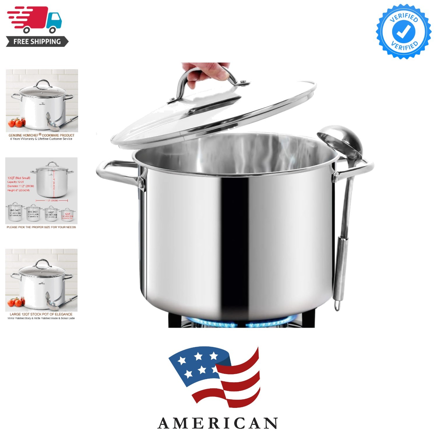 12 Quart LARGE Stock Pot with Glass Lid – NICKEL FREE Stainless Steel Healthy…
