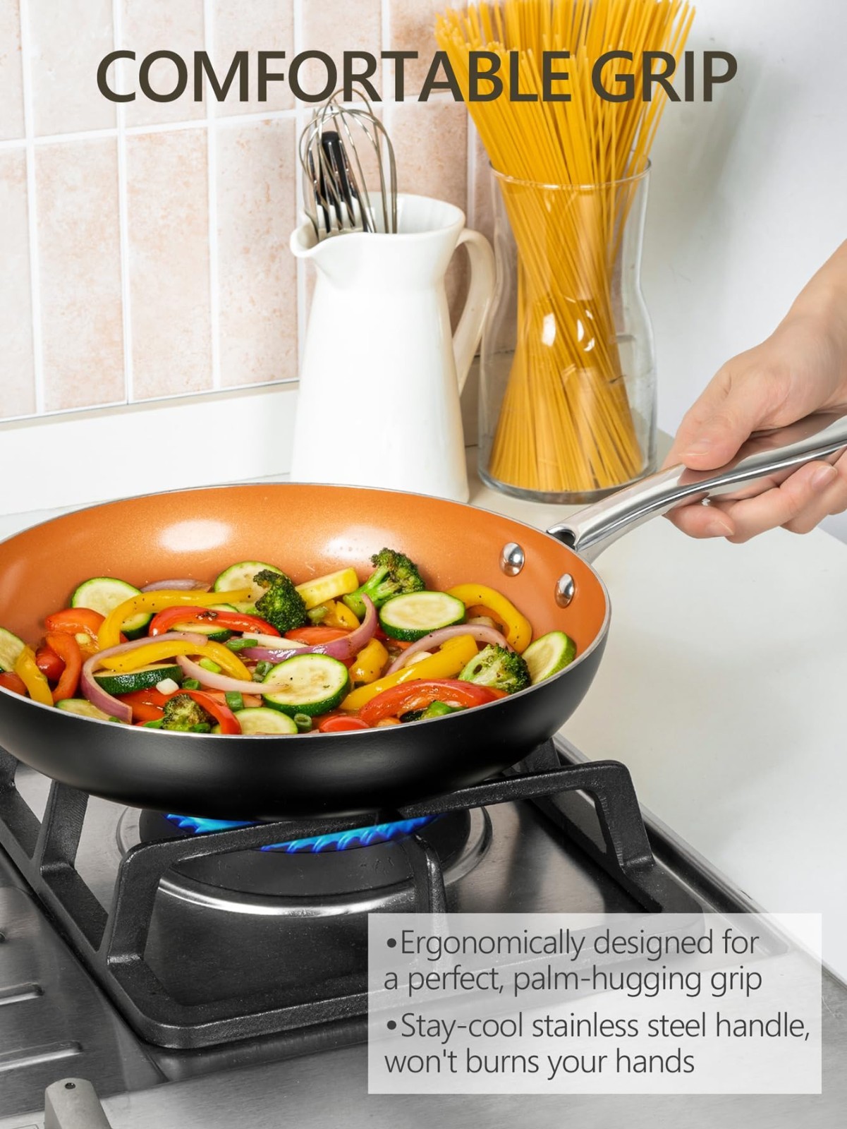 Large 14″ Ceramic Nonstick Frying Pan with Lid, Induction Compatible Skillet