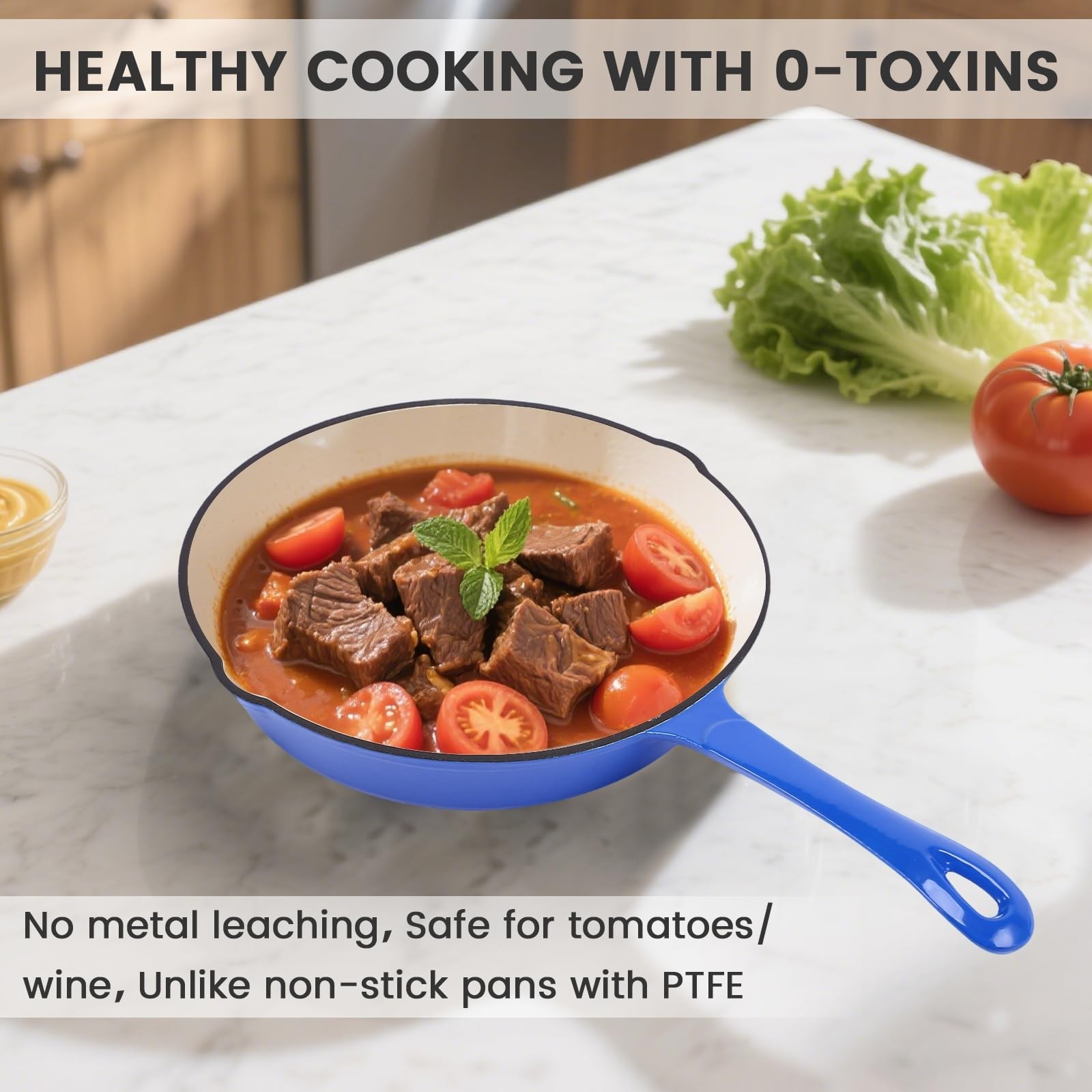 Enameled Cast Iron Skillet Set 8 9.5 11.5 Fry Pan Ceramic Coated Cobalt Blue