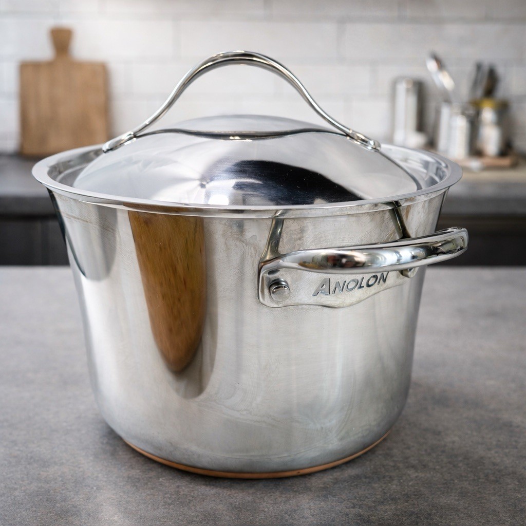 Anolon Nouvelle Copper 6.5 Qt Stock Pot w Lid Stainless Steel 21T