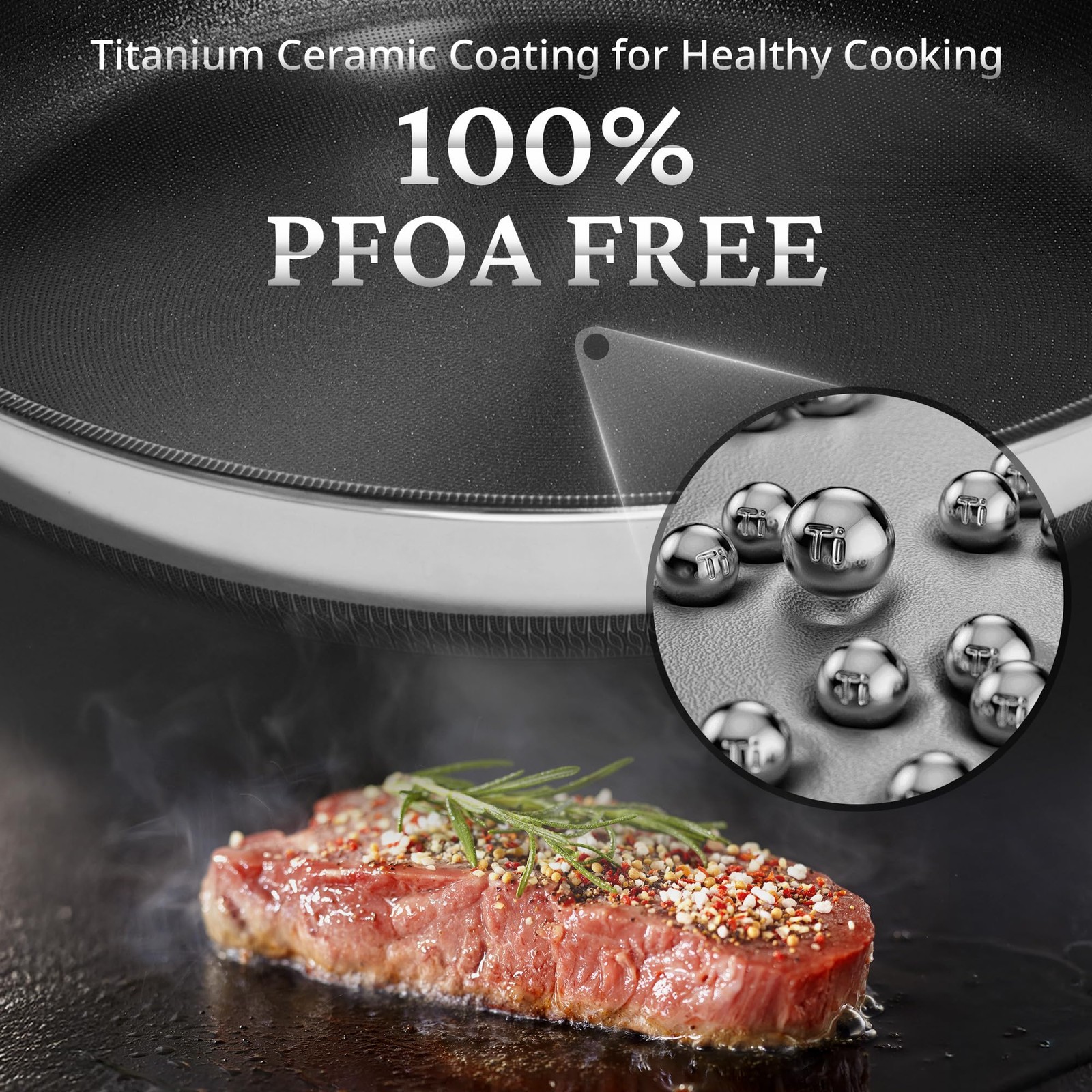 Titanium Ceramic Stainless Steel Nonstick Frying Pans Skillet Set W/Lid 8 10 12″