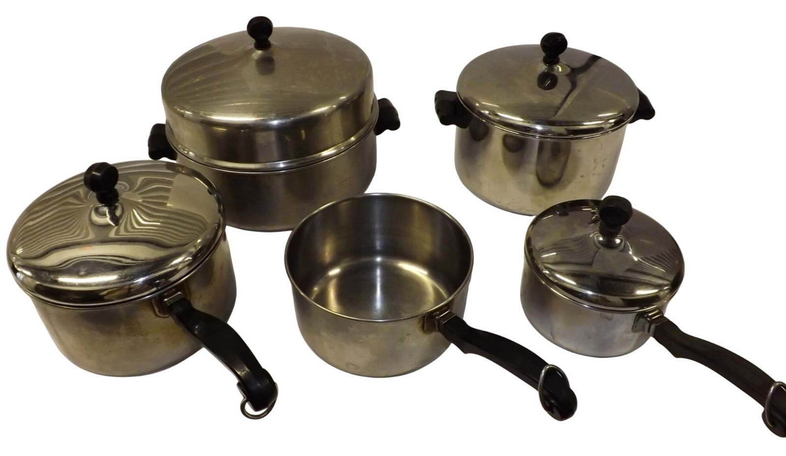 Farberware Aluminum Clad 9 Pc Pots Lids 5 Qt W Dome Lid, 4 Qt W Lid 3qt 2qt 1qt