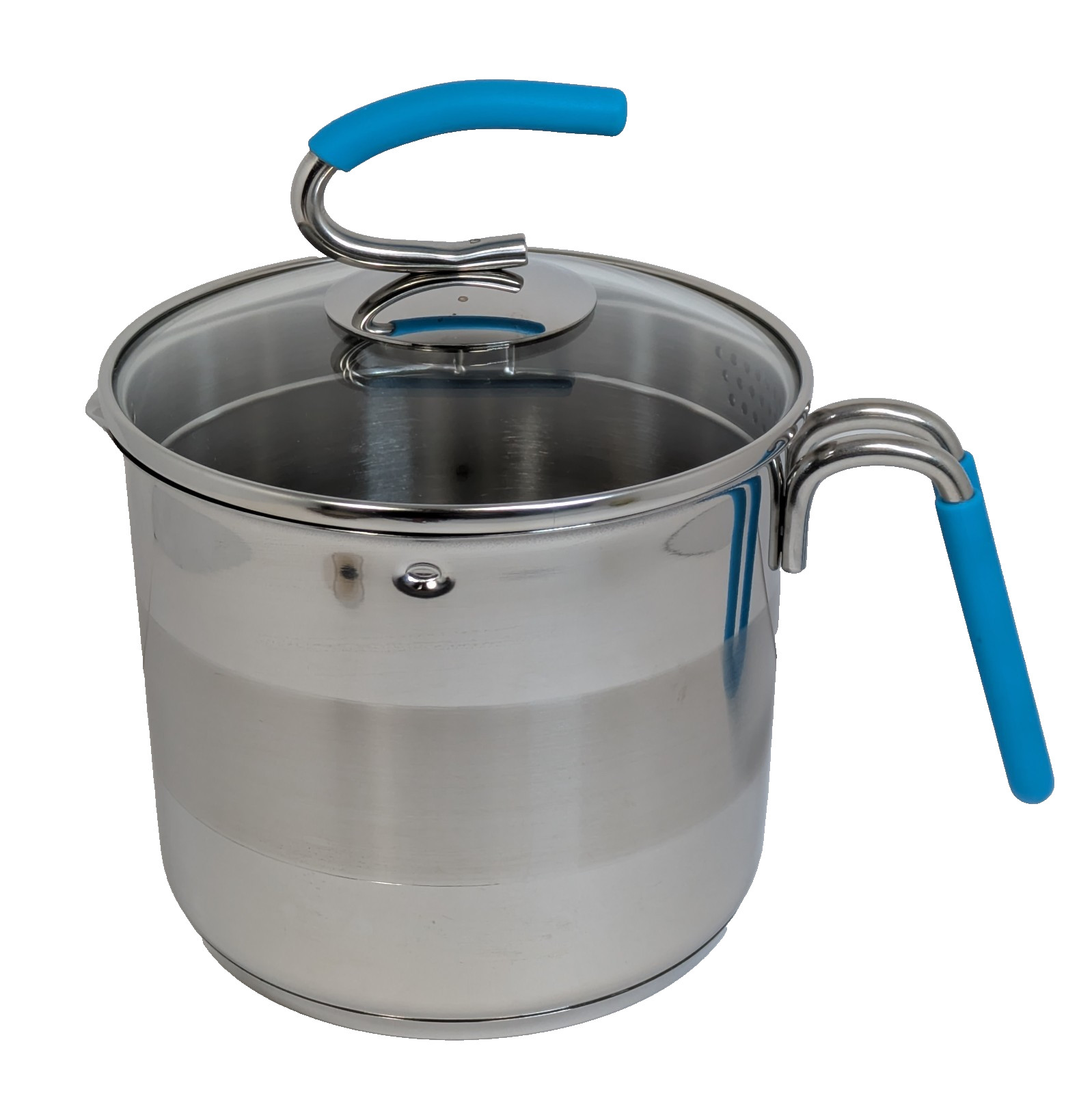 Kuhn Rikon Burner Pot 7 Cup 18/10 Stainless Straining Glass Lid 2012 Light Blue