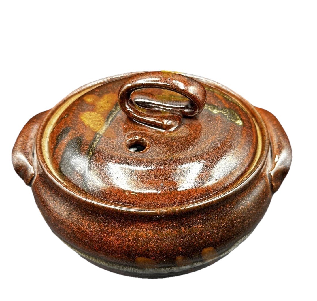Vintage Pottery Steamer With Lid Asian Vegetables Signed