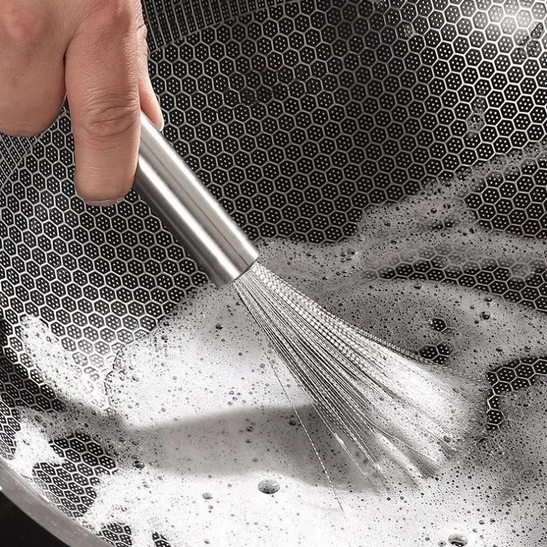 Stainless Steel Kitchen Cleaning Brush Long Handle Pot Scrubber