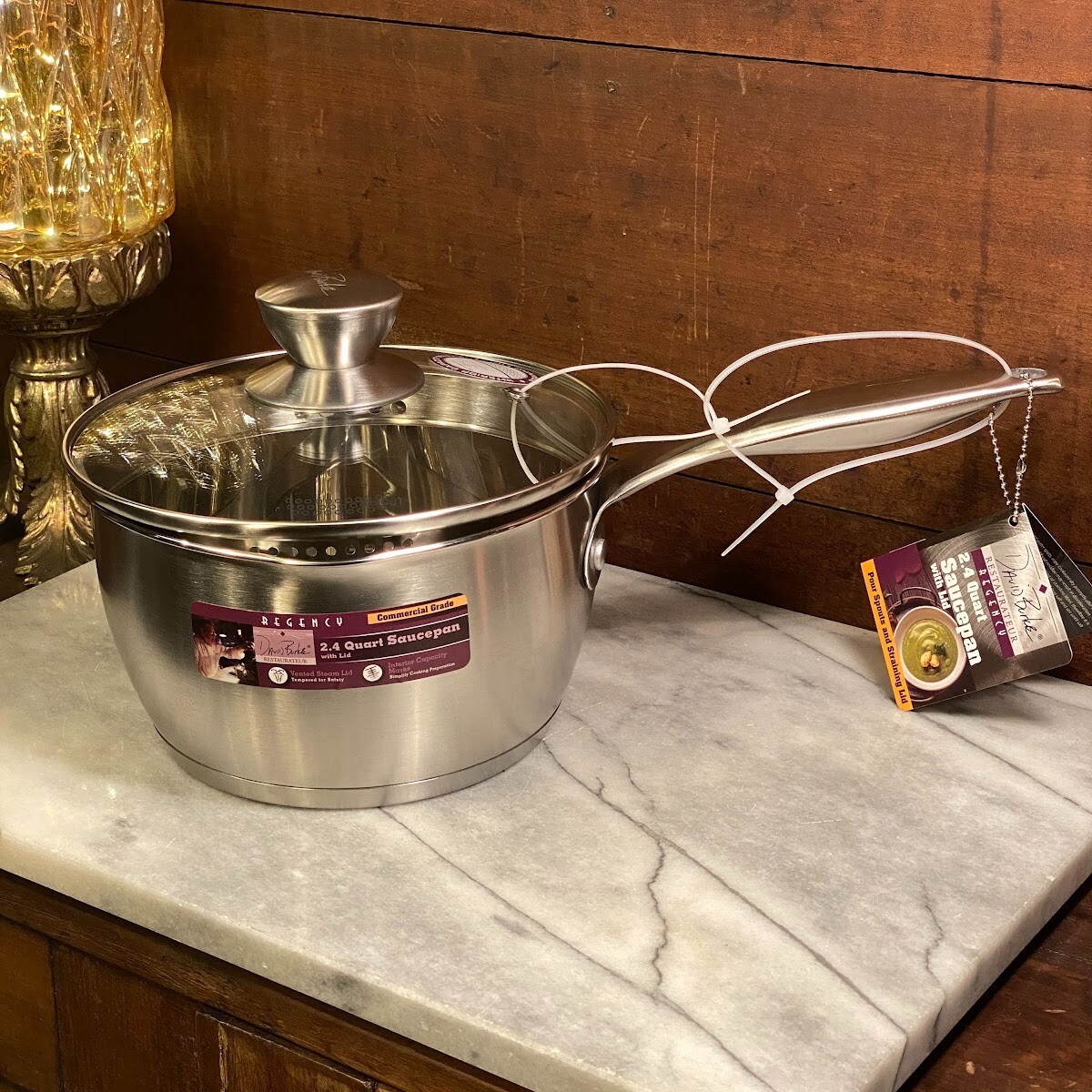 David Burke Stainless Regency 2.4 Qt Saucepan w/ Pour Spout & Straining Lid