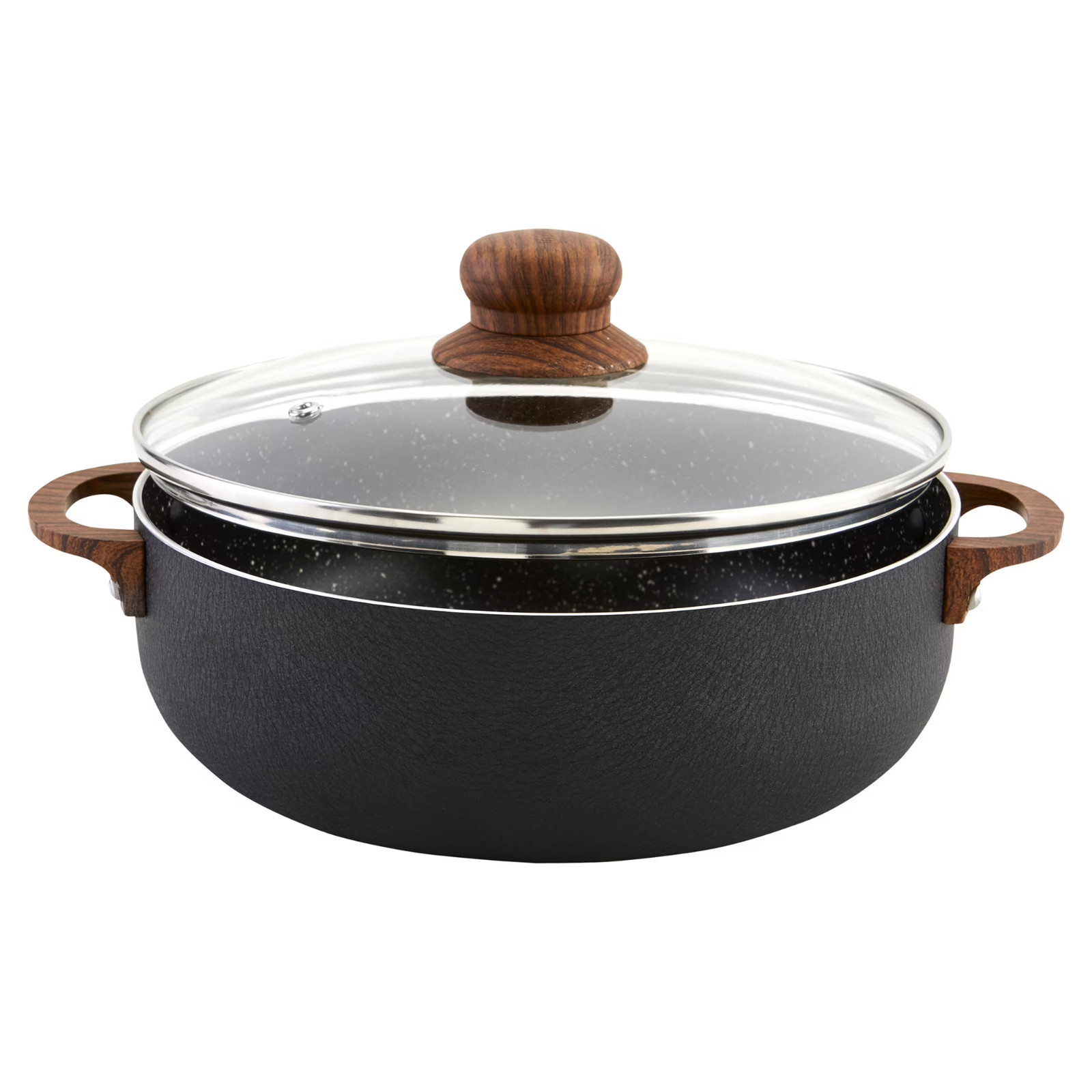 IMUSA 4.4qt Black Stone Aluminum Speckled Nonstick Caldero with Glass Lid & Wood