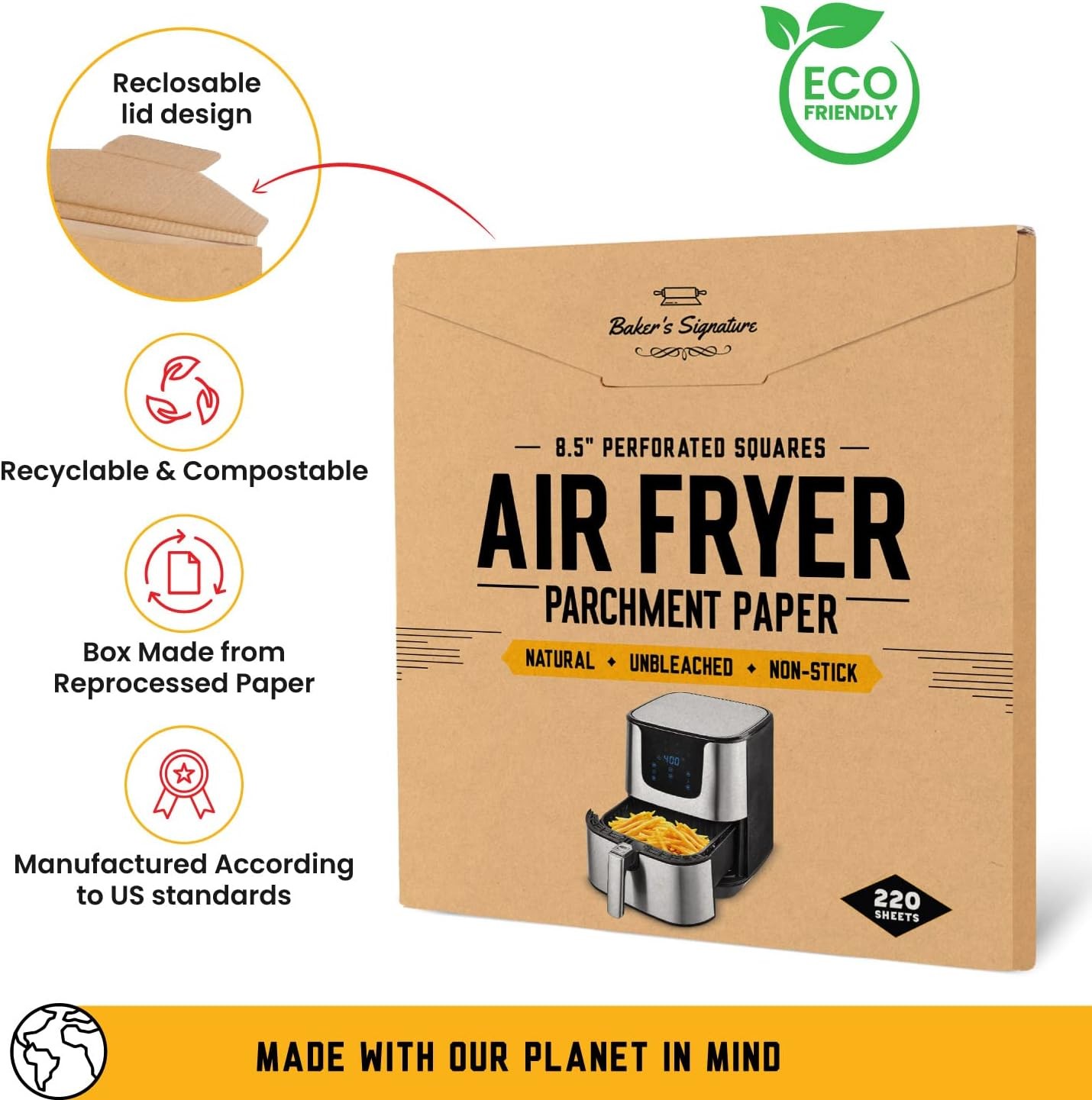 Bamboo Steamer Liner, 8.5″ Air Fryer Parchment Paper Liners Sheets – 220pcs
