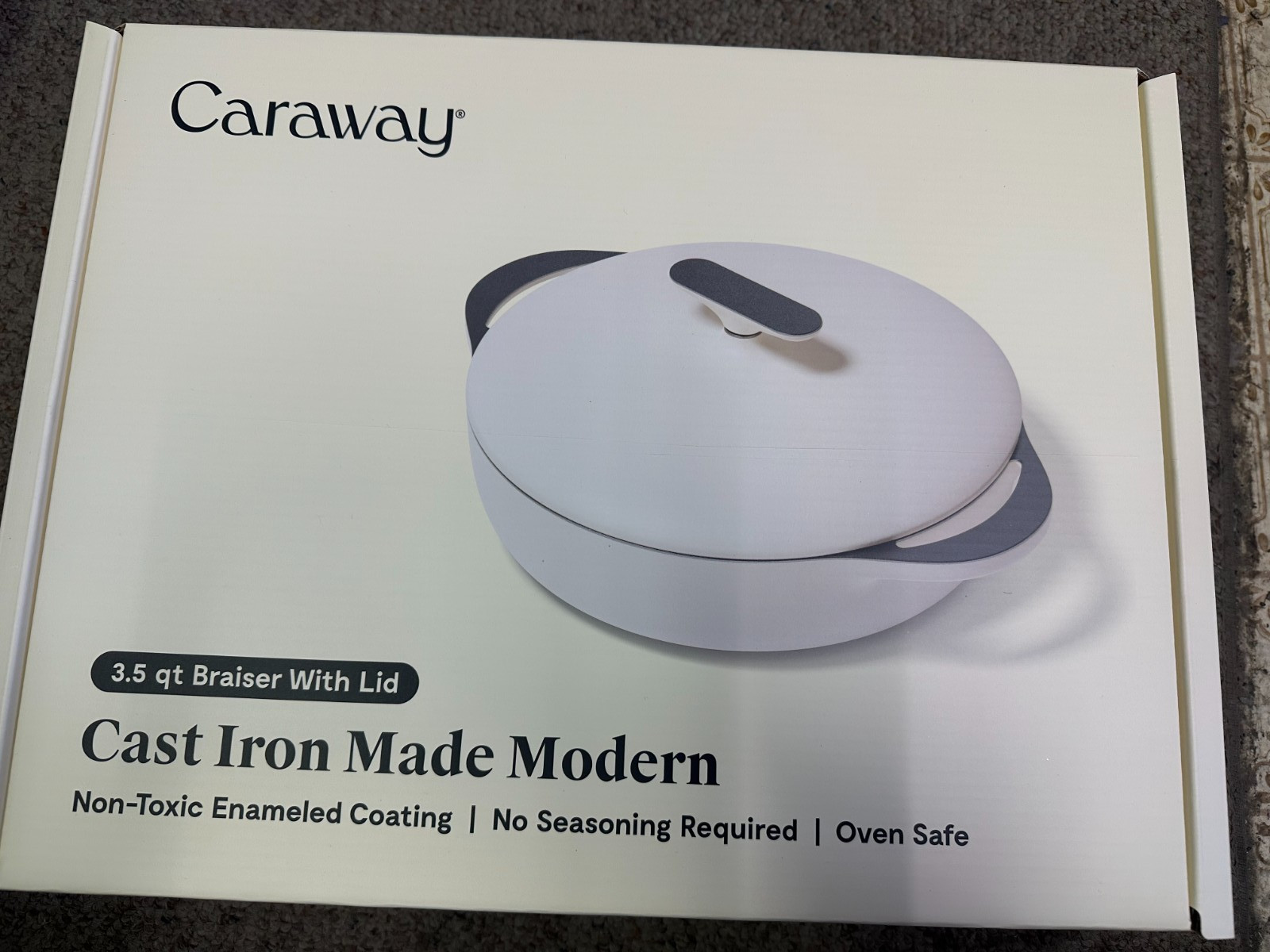 Caraway Home Enameled Cast Iron Braiser with Lid Cream New!