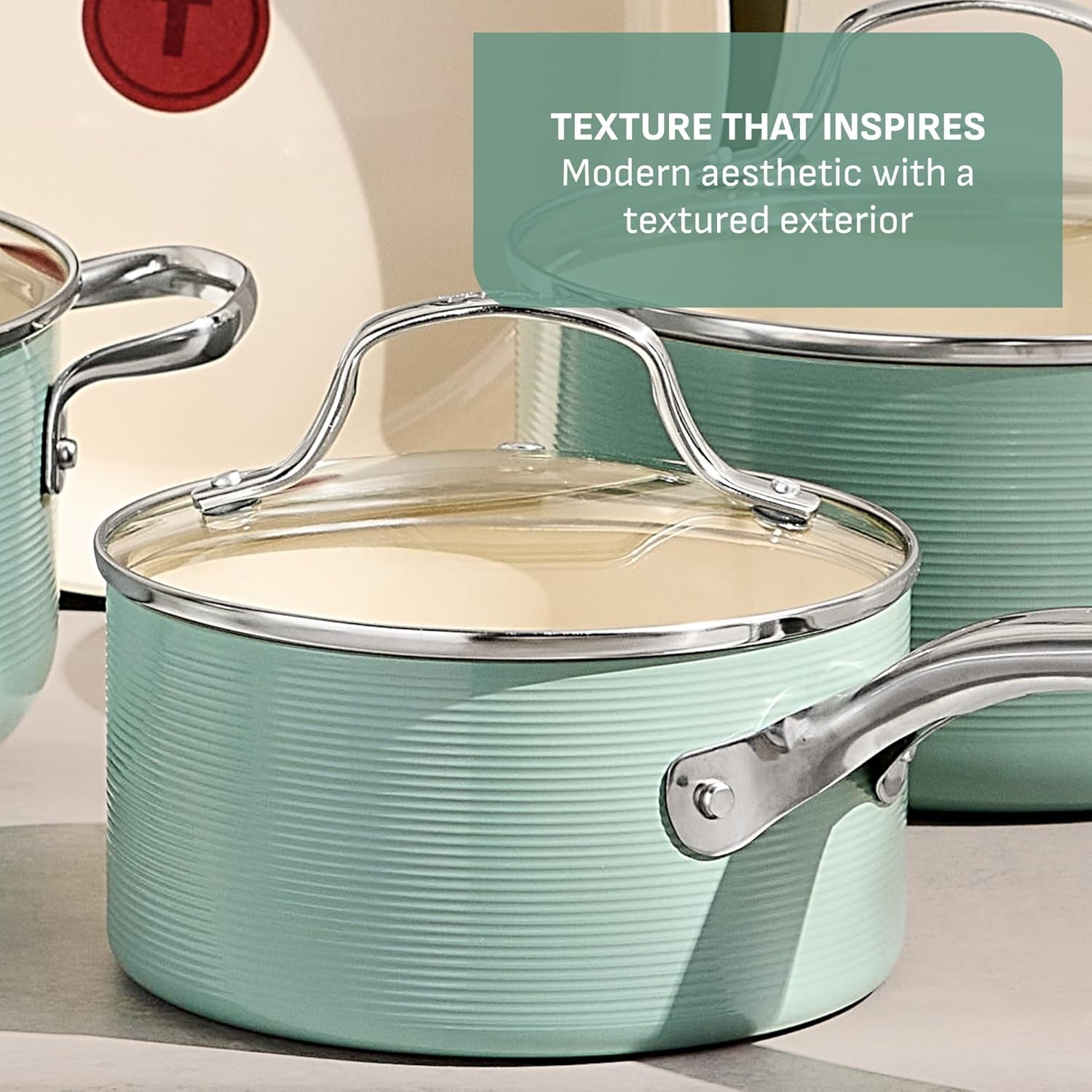 Inspire Nonstick Ceramic Cookware Set 10-Piece Oven Safe to 500°F Mint Green