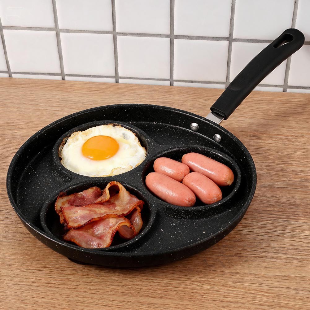 Black Stone Coated 4 Hole Griddle Pan 23cm for Omelettes Egg Patties Cooking