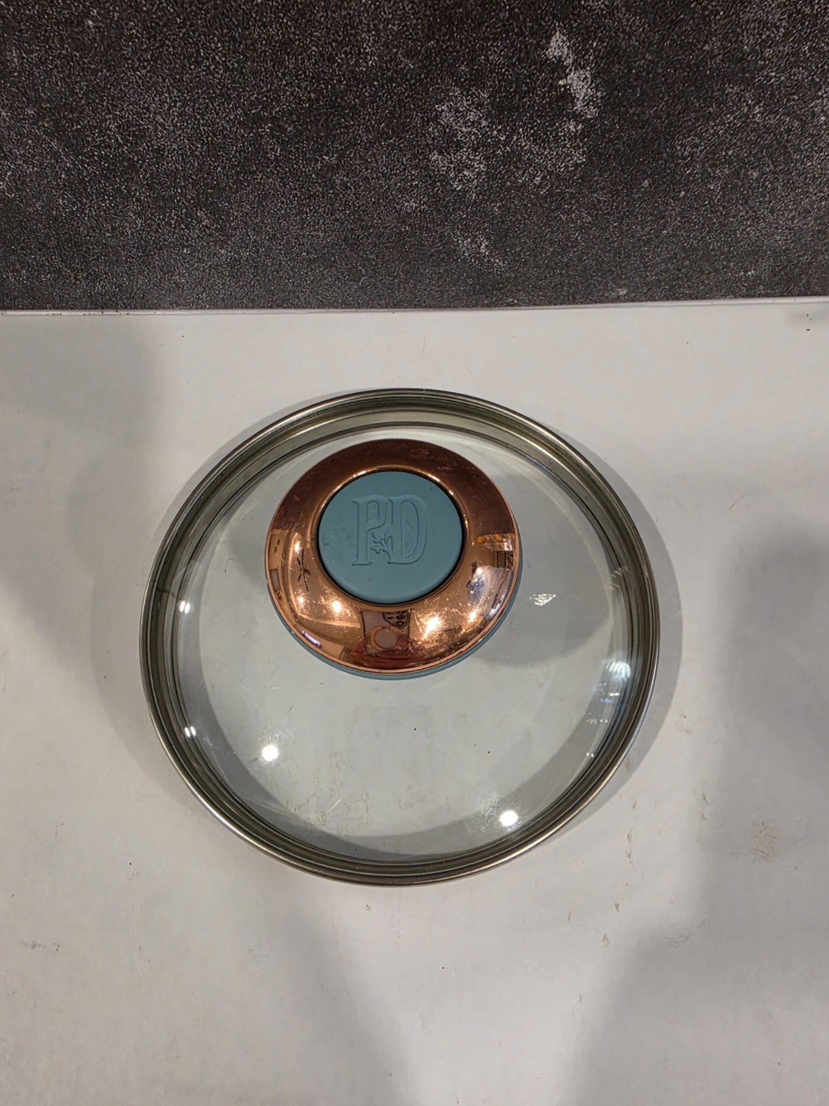 Replacement Paula Deen 5″ Glass Lid for Pot Pan Skillet – Teal & Copper Knob