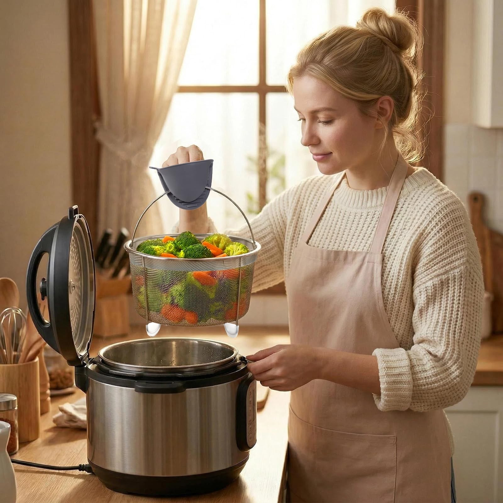 Steamer Basket for Cooking, Stainless Steel Mesh Strainer Insert for 6 qt 8 q…