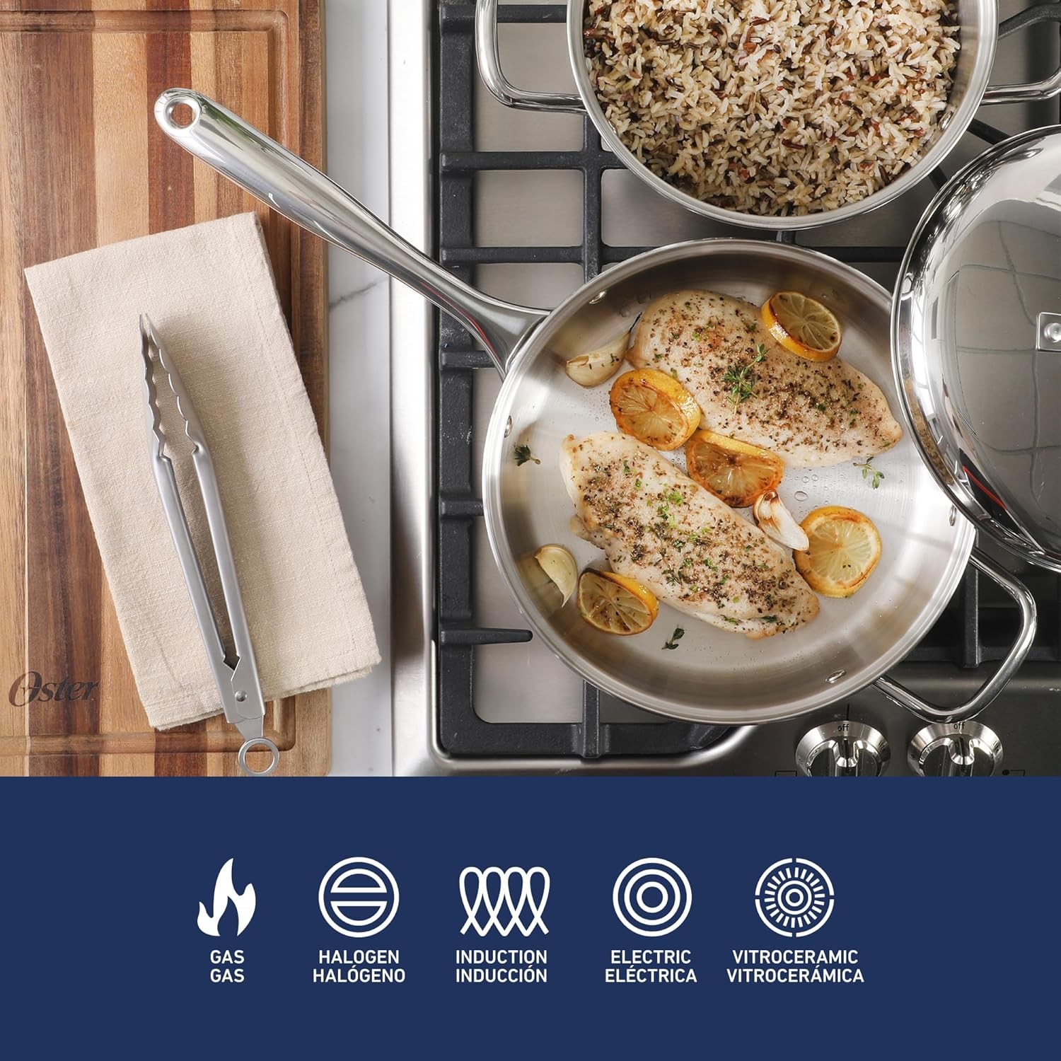 Oster Platinum Sedwick Stackable Stainless Steel Pots and Pans Cookware Set W/Do