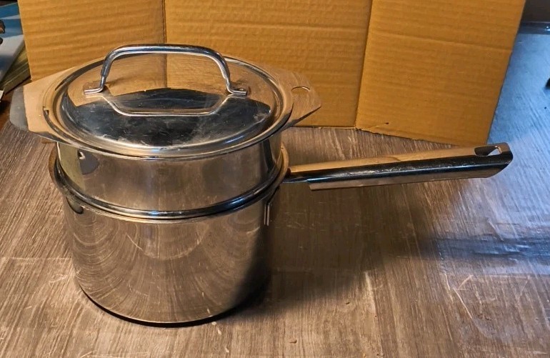 VINTAGE CUISINART 2.5 QT SAUCEPAN W/ LID & DOUBLE BOILER INSERT 3 PIECE SET