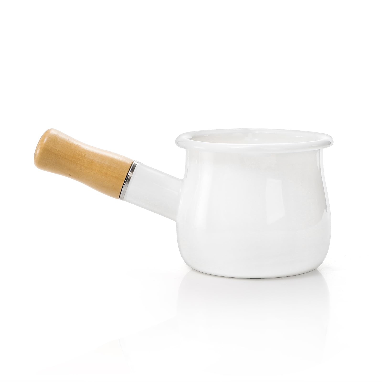 Enamel Milk Pot 0.6 Quart Mini Butter Warmer Saucepan with Insulated Wooden H…
