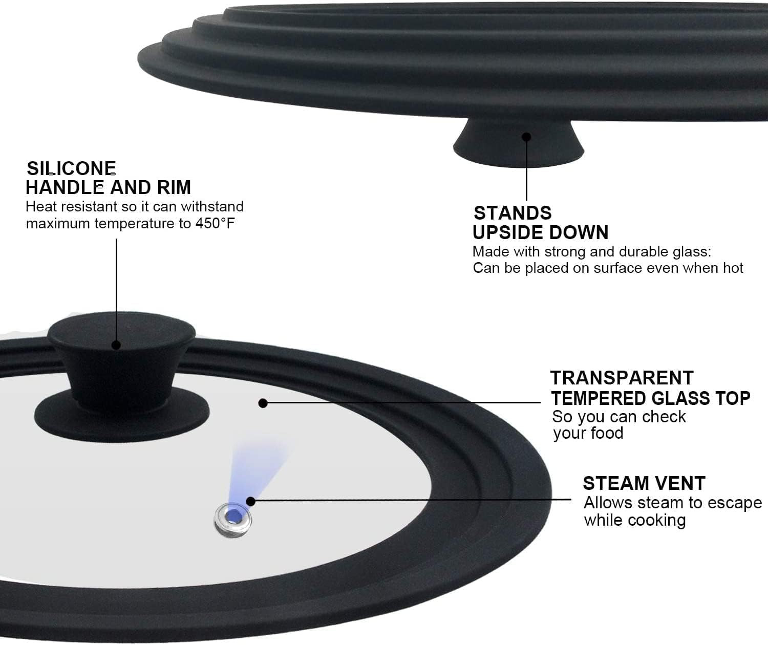 Universal Lid for Pots, Pans and Skillets Fits 10.5″, 11.5″ and 12″ Diameter
