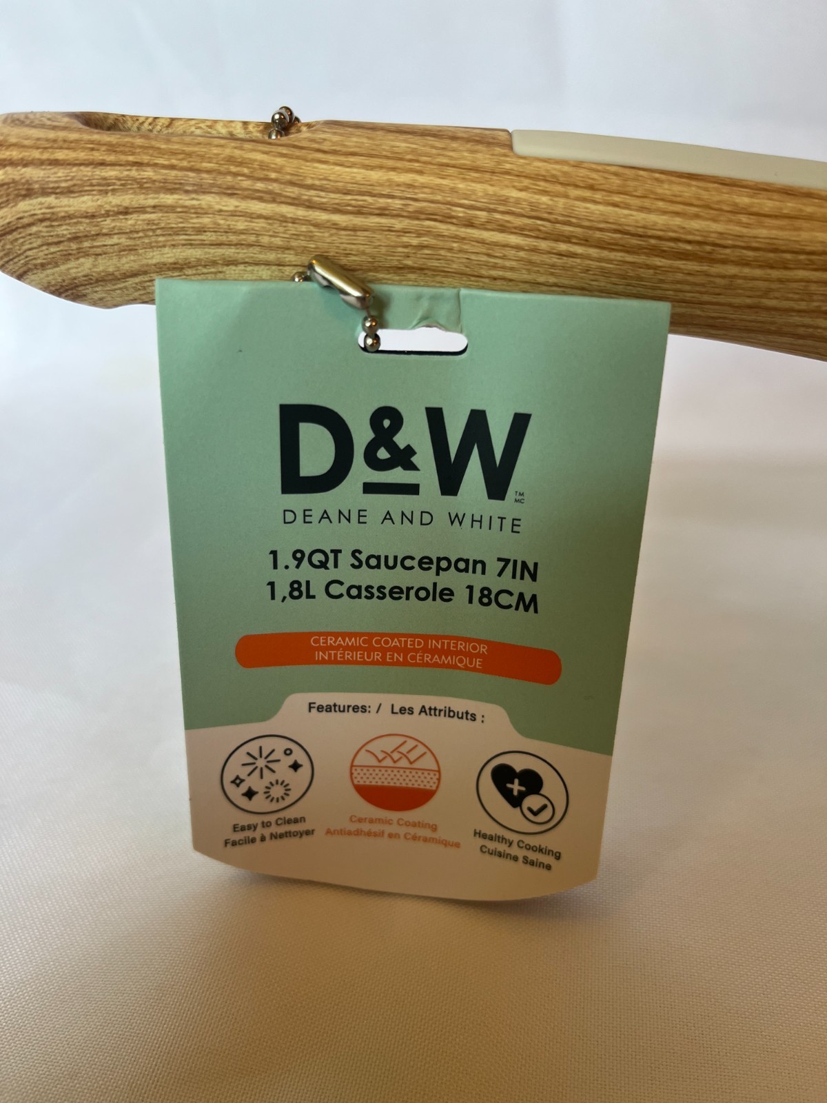 D&W Deane And White Cookware Ceramic Coated 7″ Saucepan with Lid 1.9Q Cream NWT